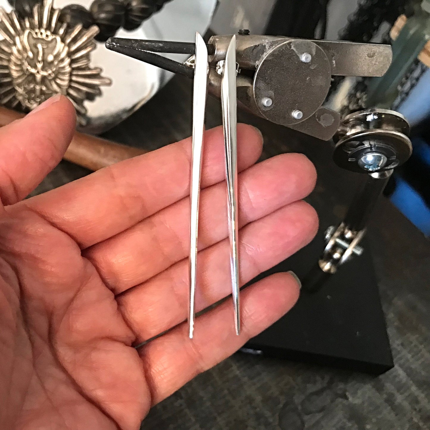 Sterling Silver Spike long bar stud modernist abstract Earrings