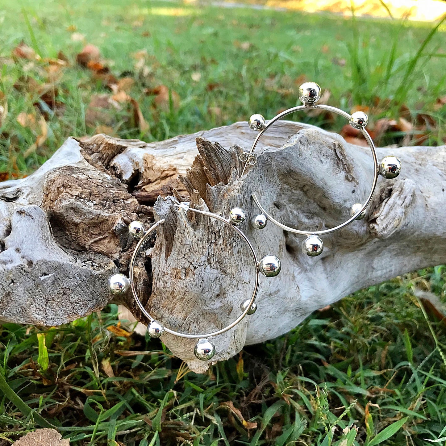 sterling silver Modernist large Hoops light dangle Earrings