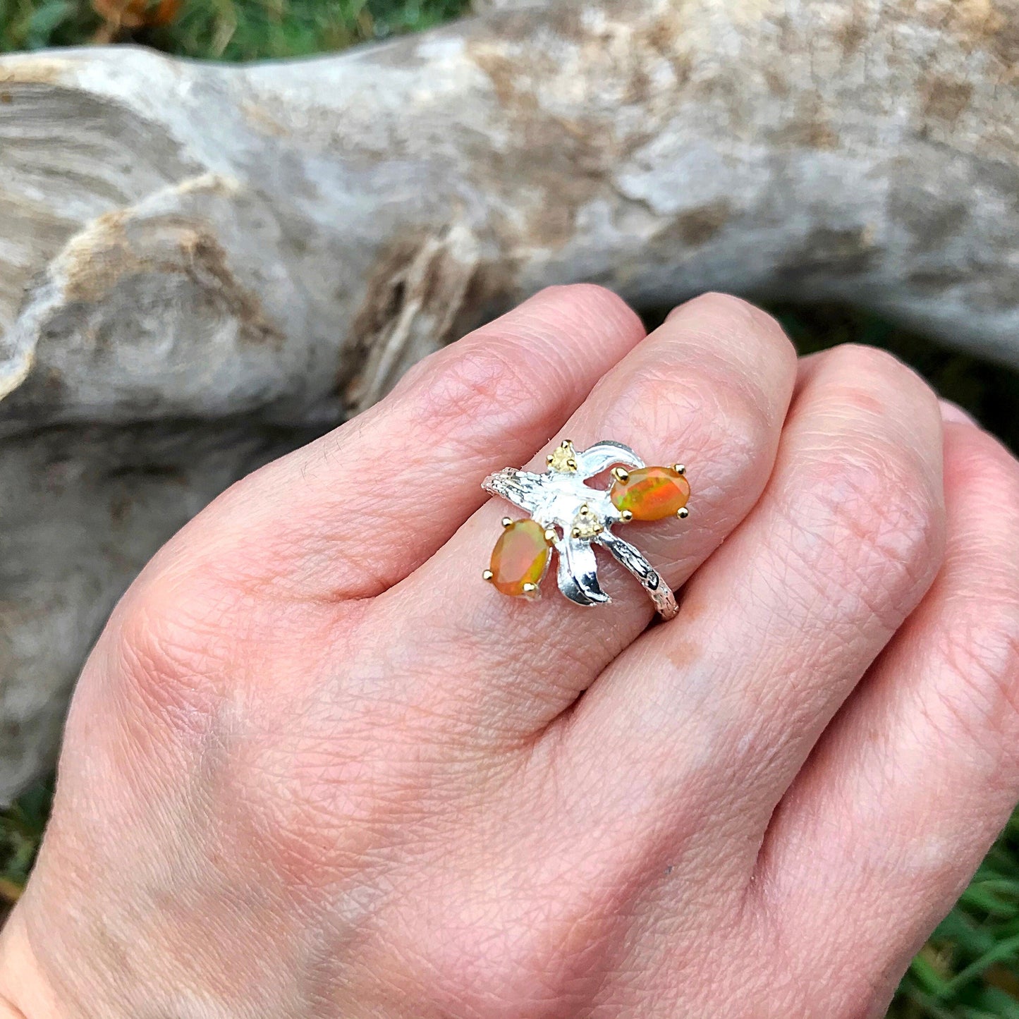 Sterling Silver Handmade orange Fire Opal citrine ring 6.5 Colors Of Etnika