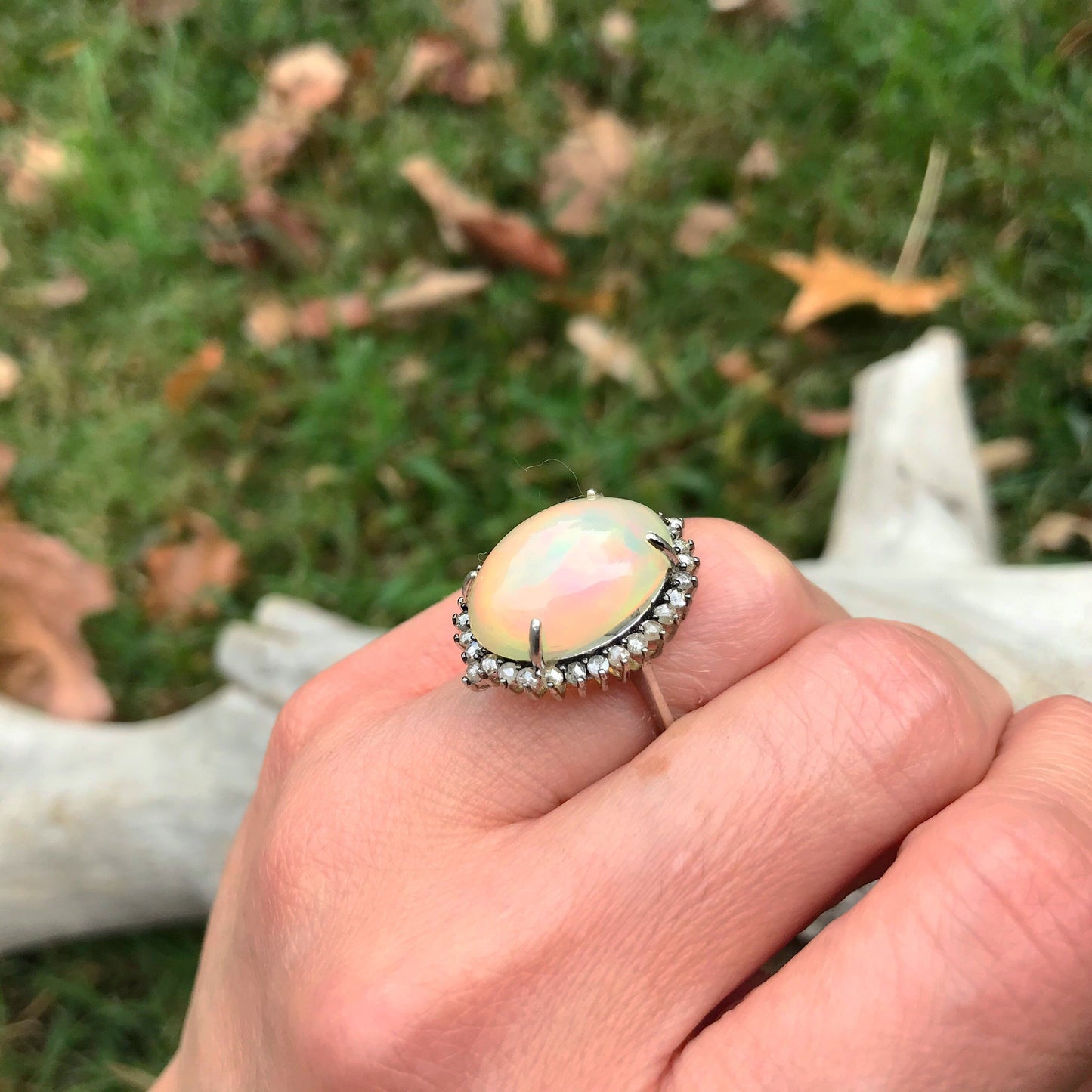 sterling silver Natural Fire Opal 32 Natural Diamonds engagement promise ring 6 Colors Of Etnika