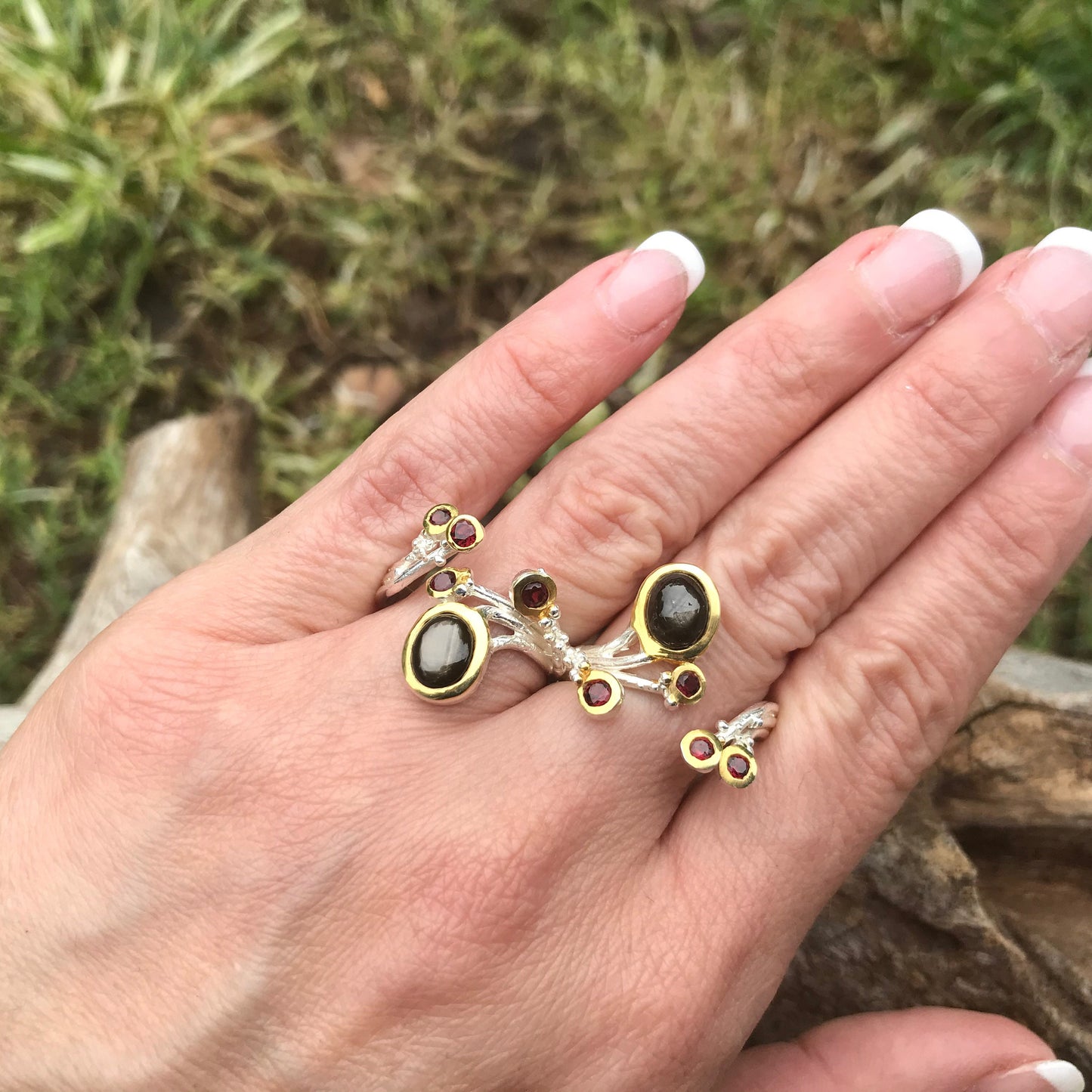 Sterling Silver black star sapphire ring adjustable