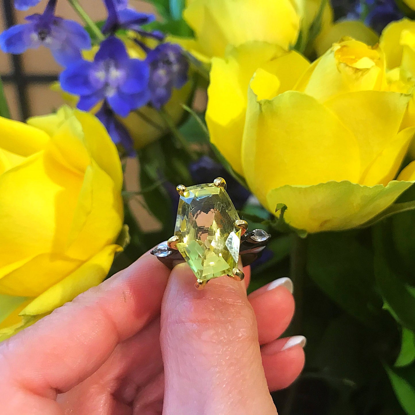 Sterling Silver Natural lemon quartz statement Ring 8.5