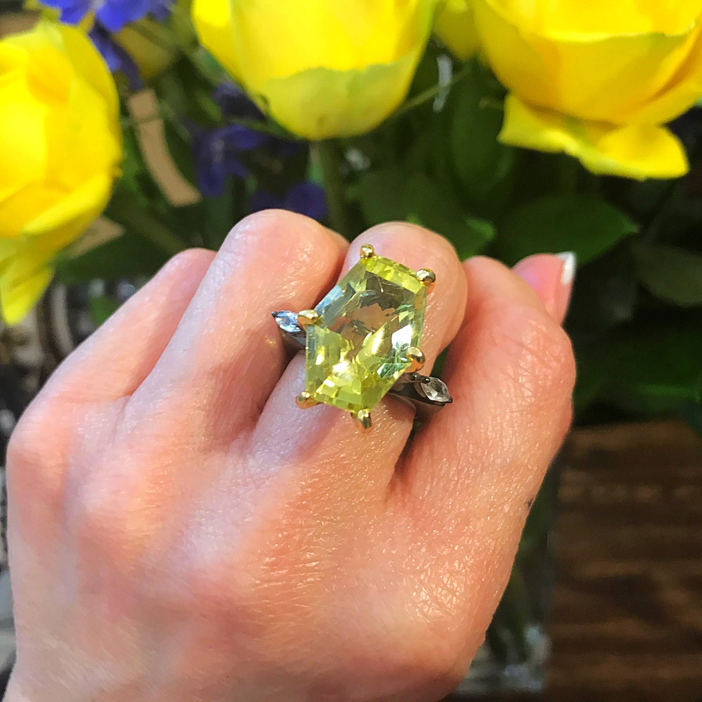 Sterling Silver Natural lemon quartz statement Ring 8.5