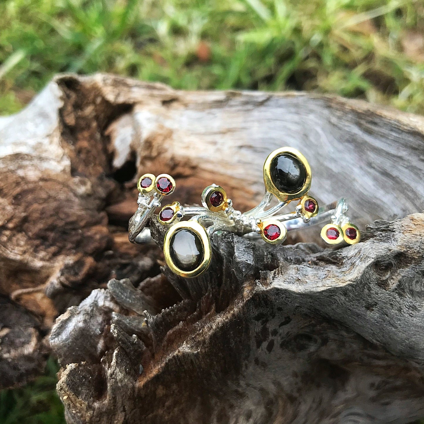 Sterling Silver black star sapphire ring adjustable Colors Of Etnika