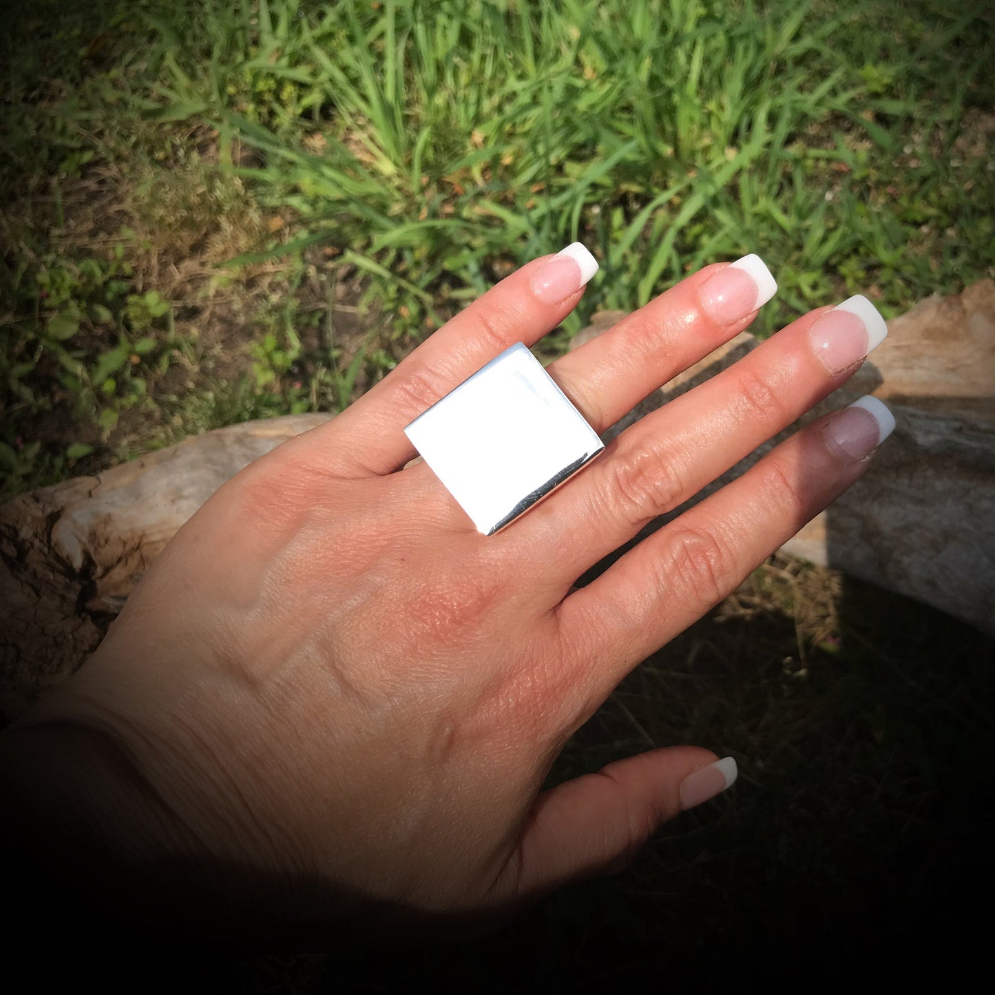 Sterling Silver Modernist square oversize Statement Ring 6 last one Colors Of Etnika