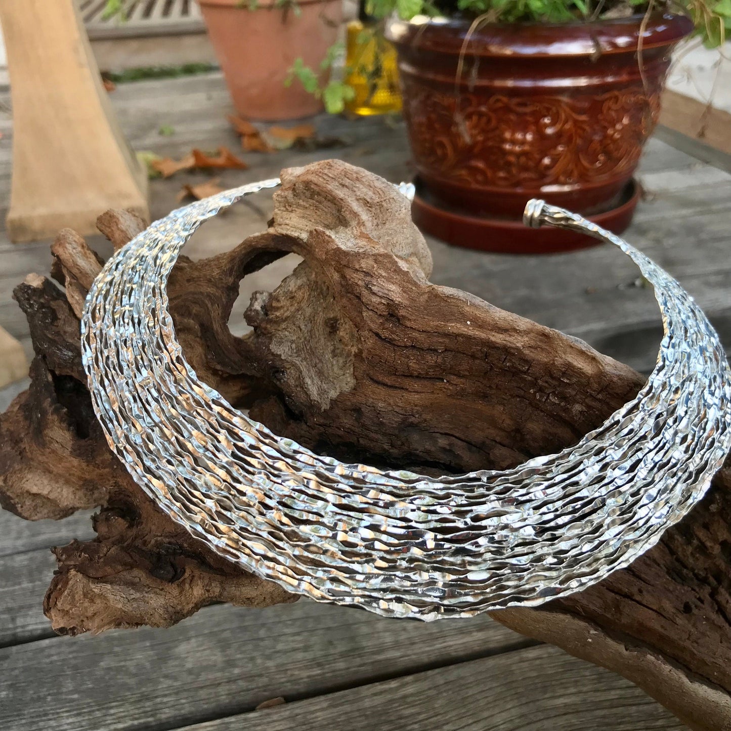 Sterling silver Abstract Choker Modernist necklace collar Colors Of Etnika