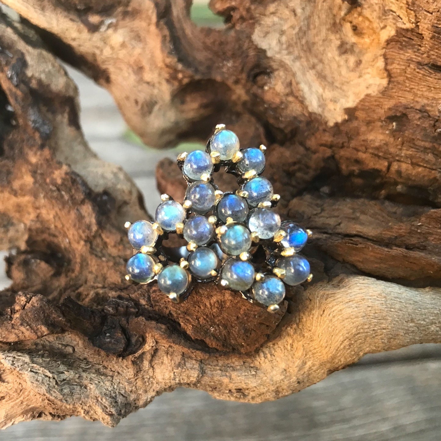 Sterling silver Cluster Labradorite Ring 5.5 Colors Of Etnika