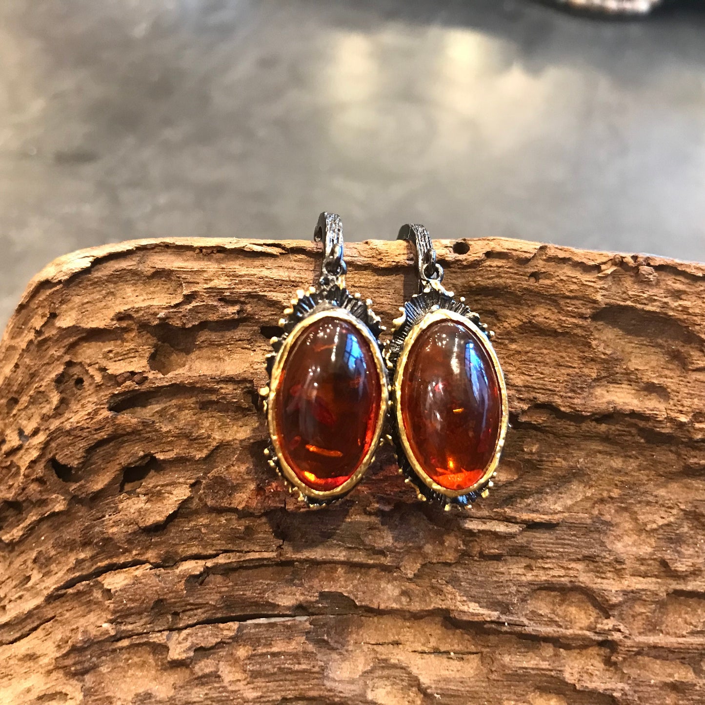 Natural Amber Artisan handmade dangle Earrings