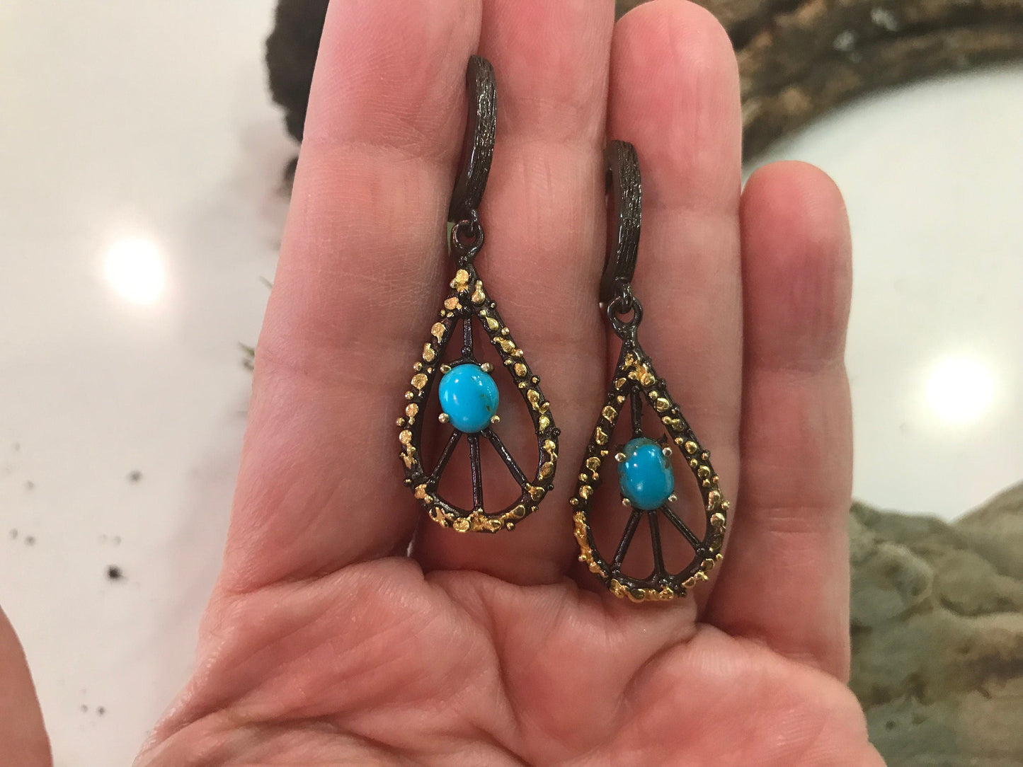 Sterling Silver natural turquoise Dangle earrings Colors Of Etnika