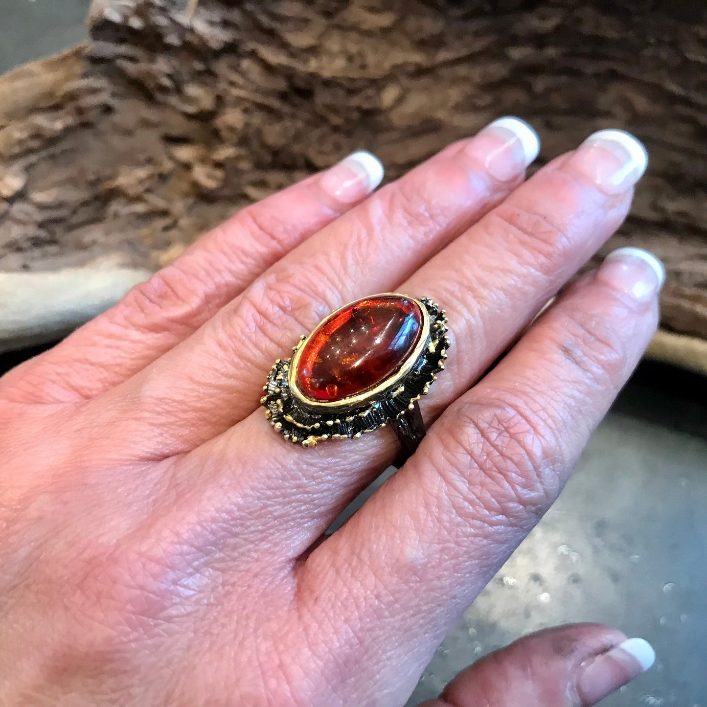 Sterling silver Natural Amber statement Ring 8.5 Colors Of Etnika