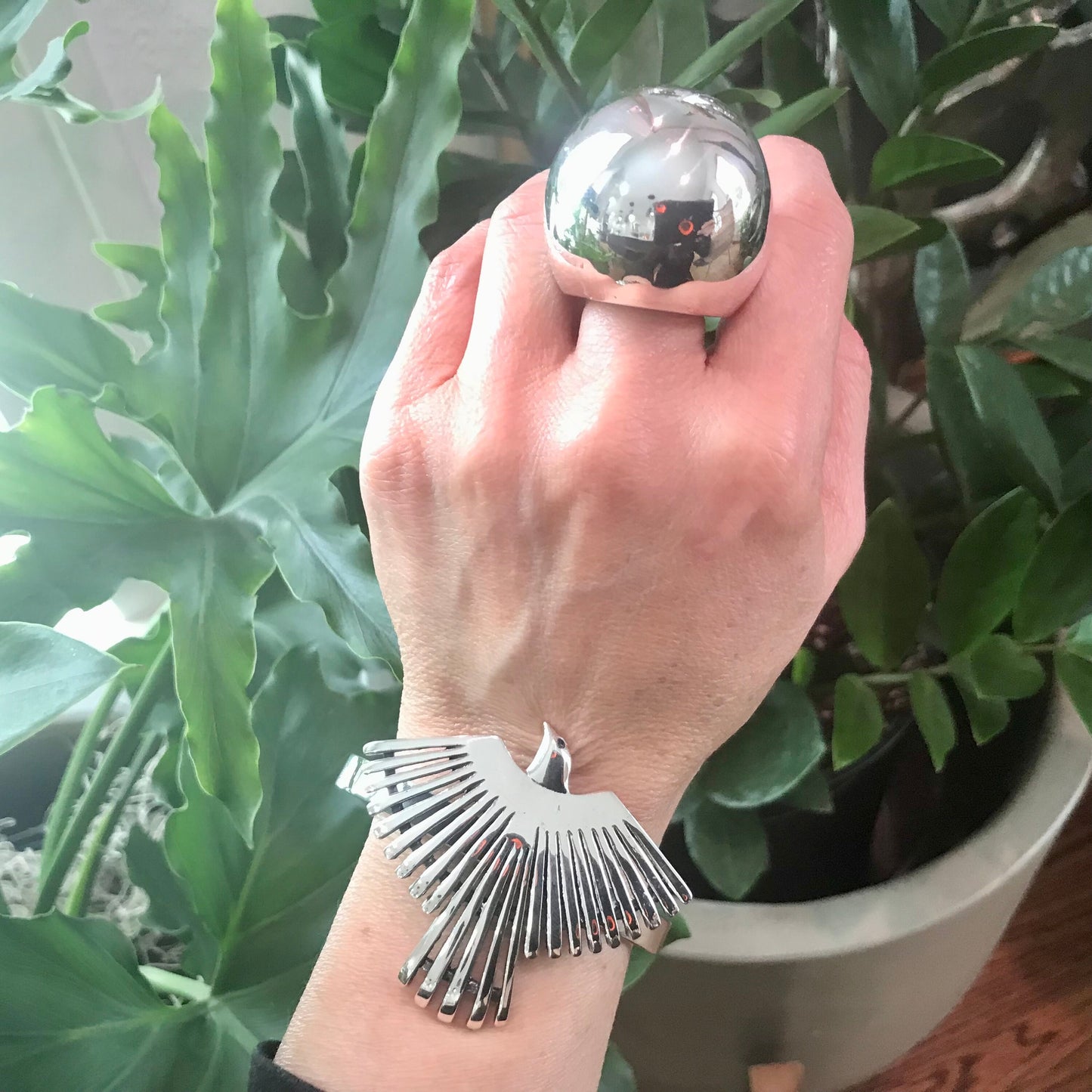 Sterling Silver Modernist Abstract oversize dome Statement Ring 7 8 9 10