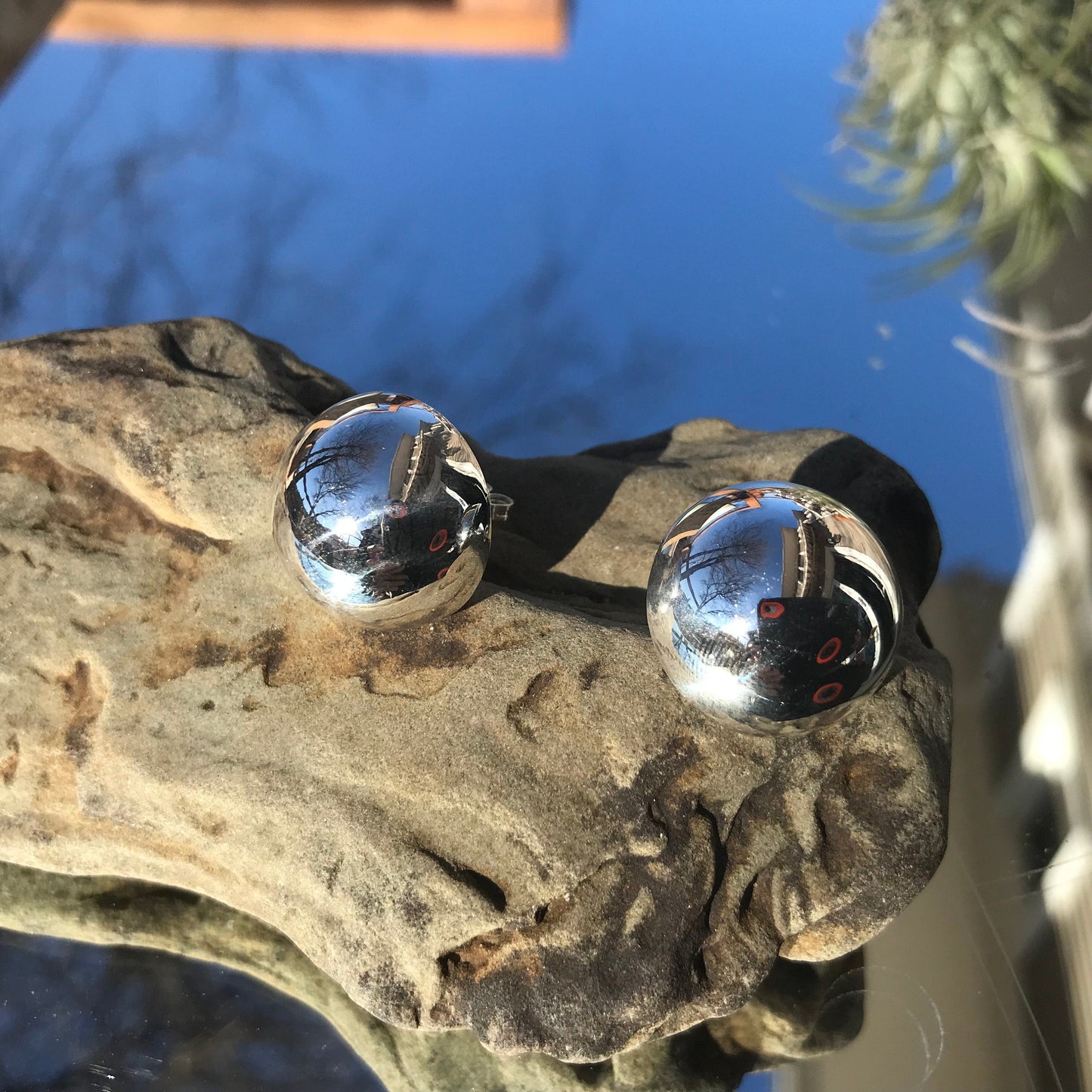 sterling silver polished modern large stud dome earrings Colors Of Etnika