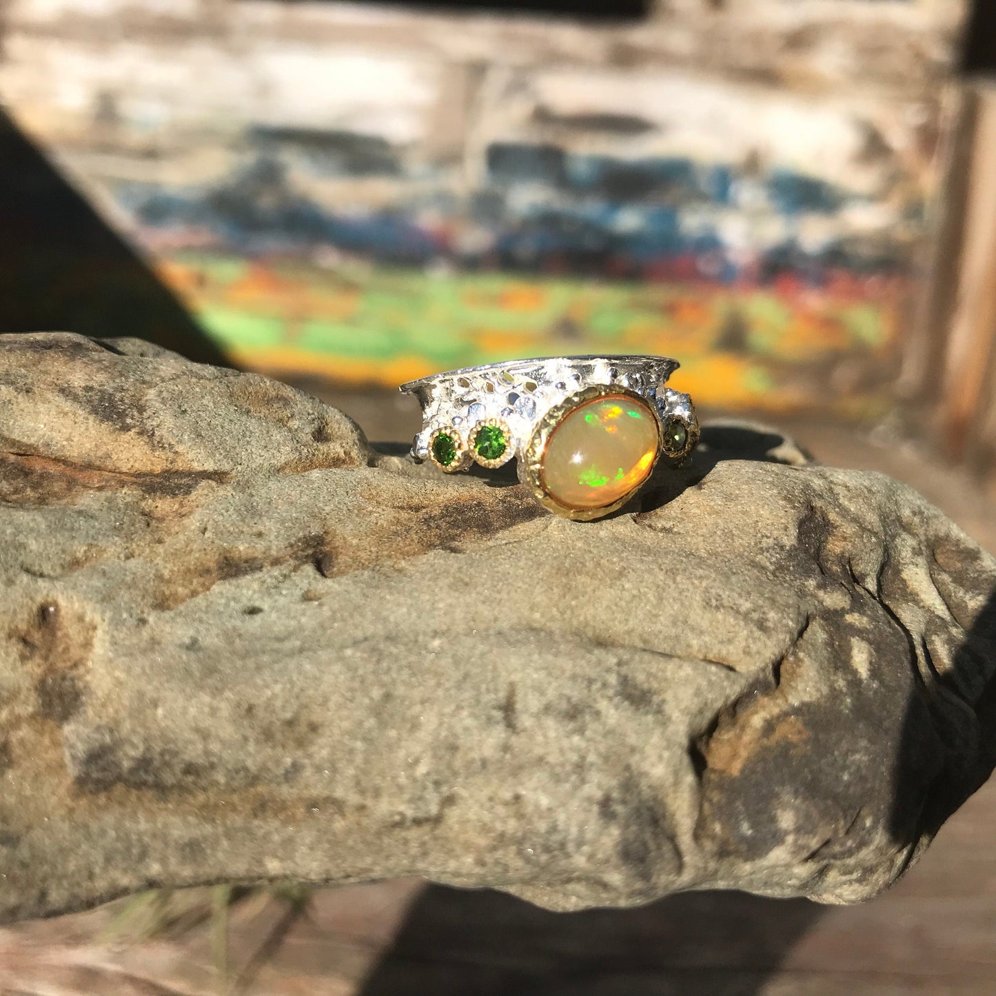 sterling silver Natural opal band ring 6.5 Colors Of Etnika