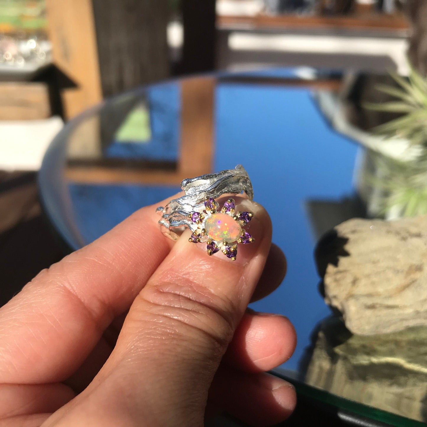 Sterling Silver Natural Opal Amethyst ring 6.5 Colors Of Etnika