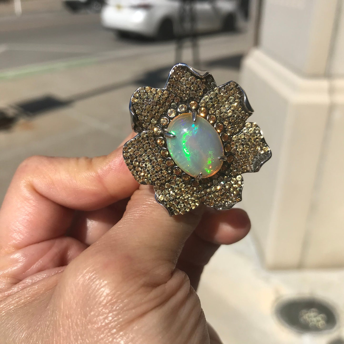sterling silver Natural Fire Opal sapphire statement ring 9