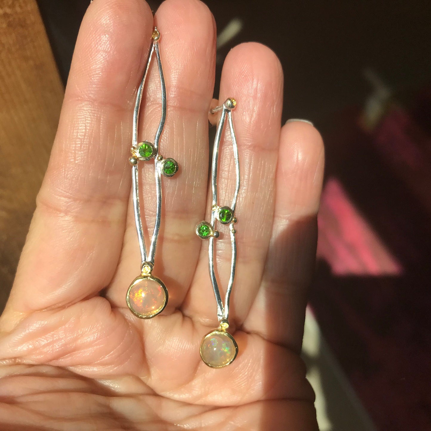 Sterling Silver fire opal stud earring art to wear Colors Of Etnika