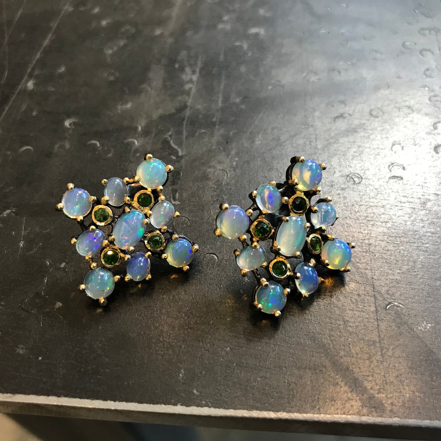 sterling silver natural Rainbow Natural Opal pierce stud earrings Colors Of Etnika
