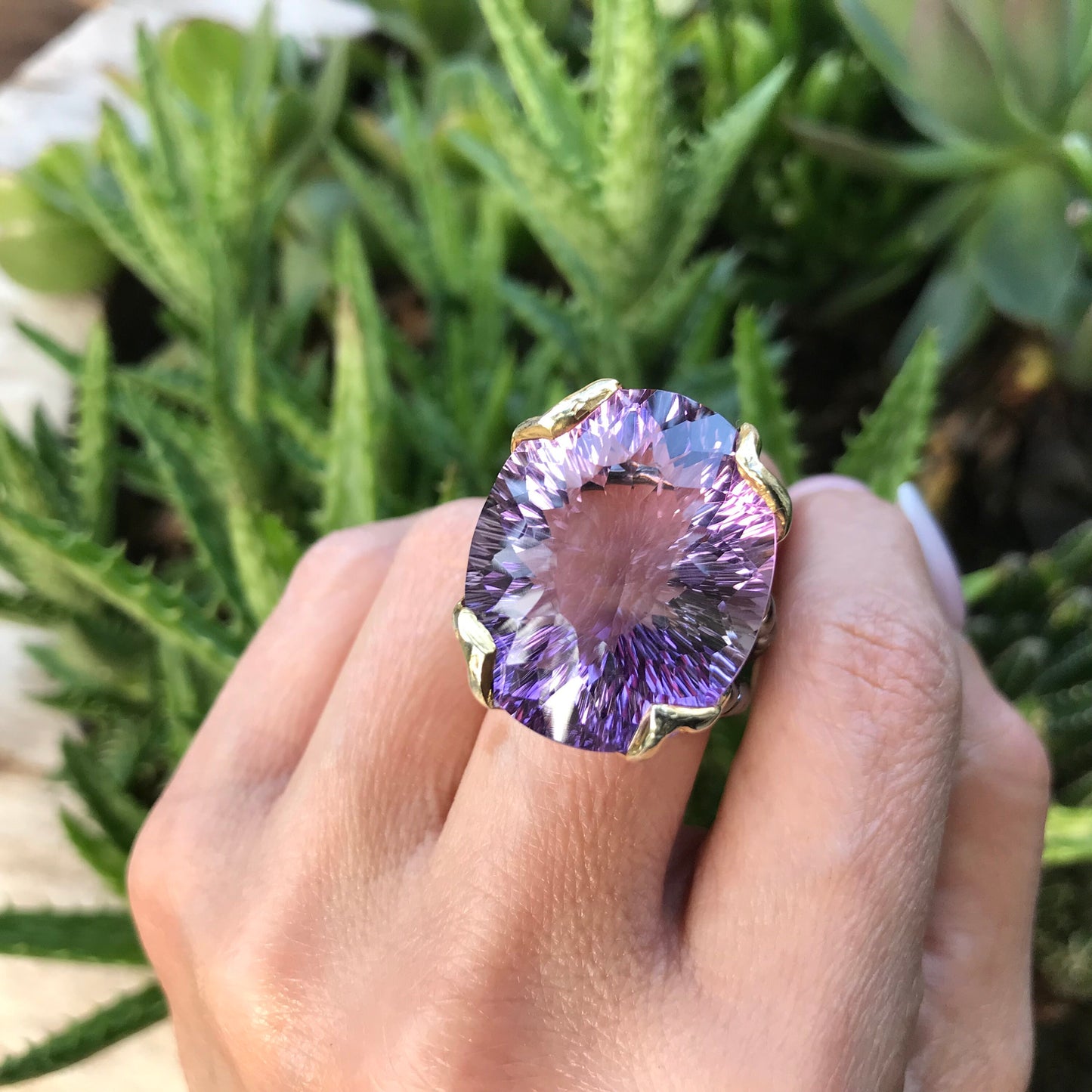 Sterling dark amethyst huge 45ct statement solitaire Ring 8.5