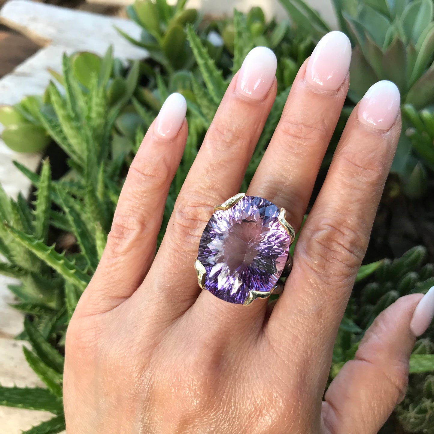 Sterling dark amethyst huge 45ct statement solitaire Ring 8.5