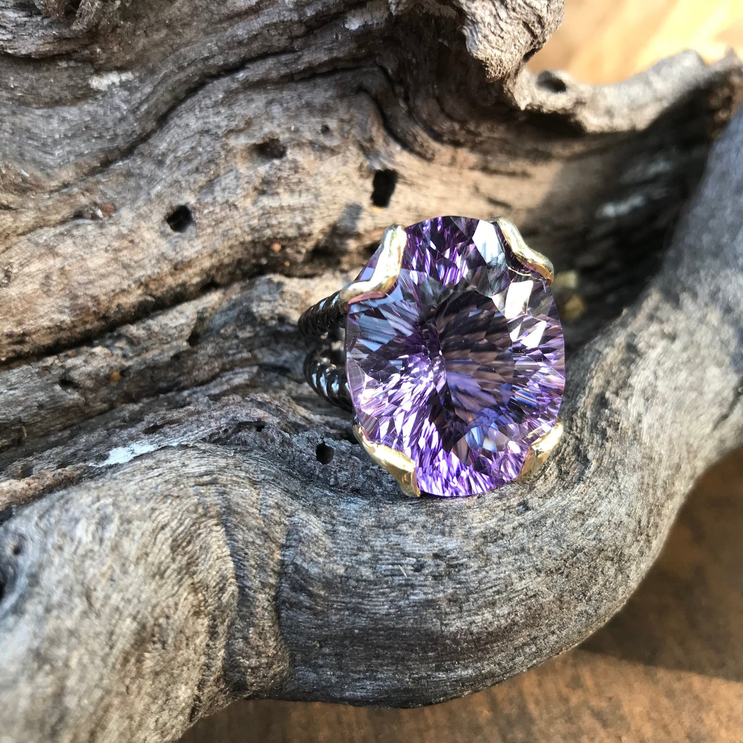 Sterling dark amethyst huge 45ct statement solitaire Ring 8.5