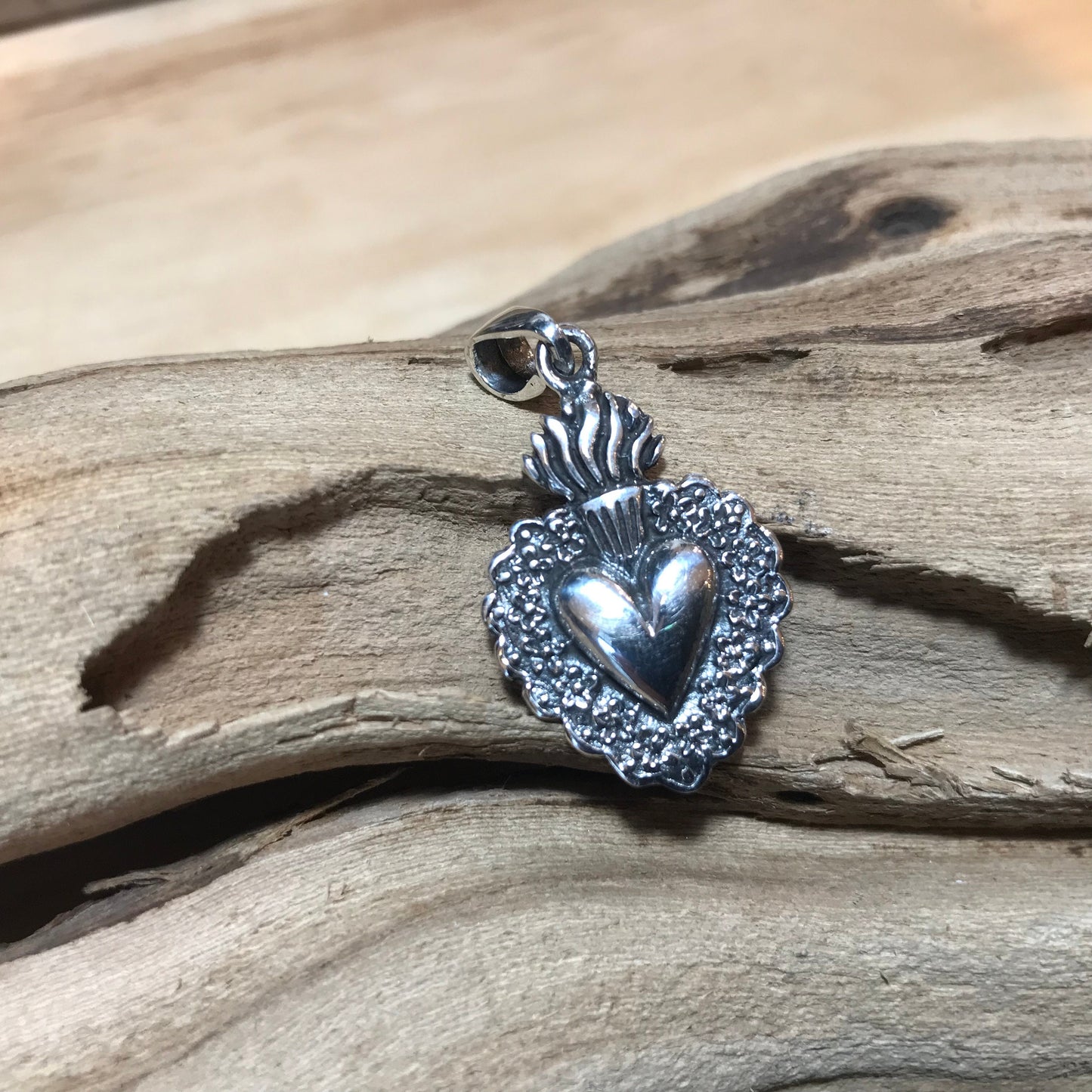 Sterling Silver statement Sacred heart pendant for necklace