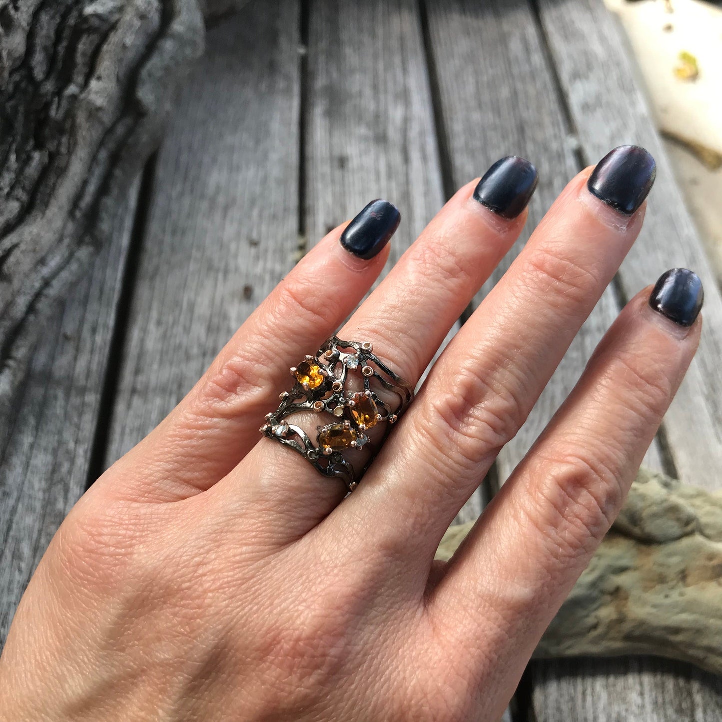 sterling silver natural citrine band abstract ring 5 Colors Of Etnika