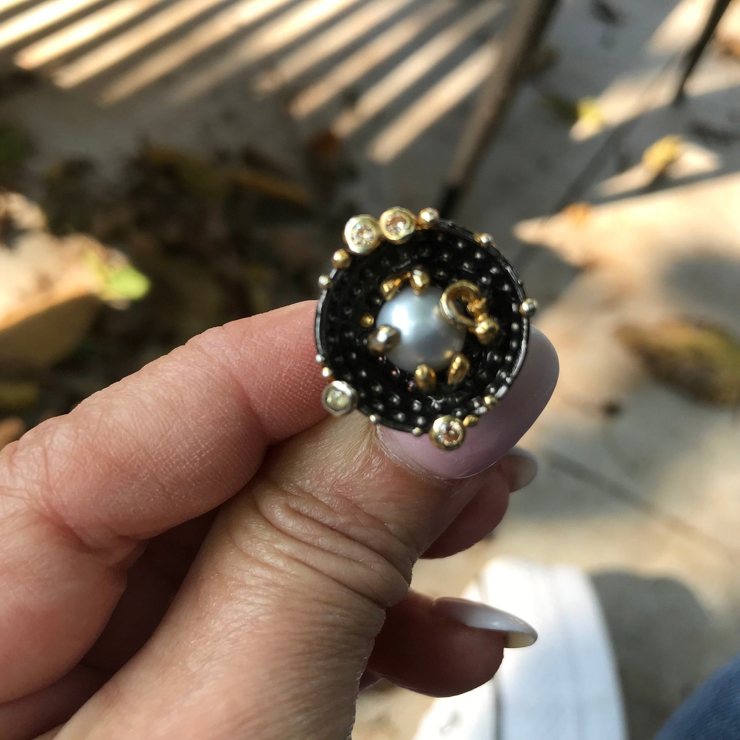 Handmade Sterling Silver White Pearl natural art Ring 6.5 Colors Of Etnika