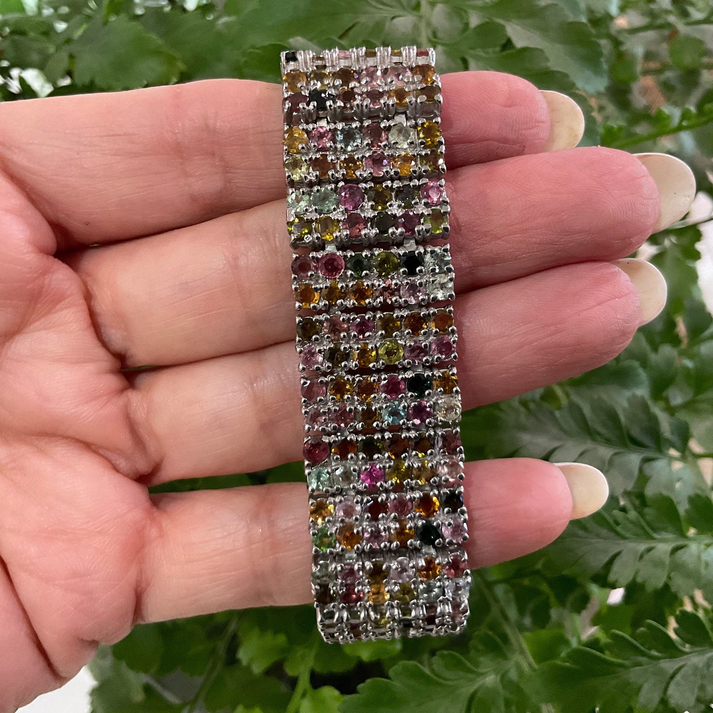 Sterling Silver Natural tourmaline wide bracelet Colors Of Etnika