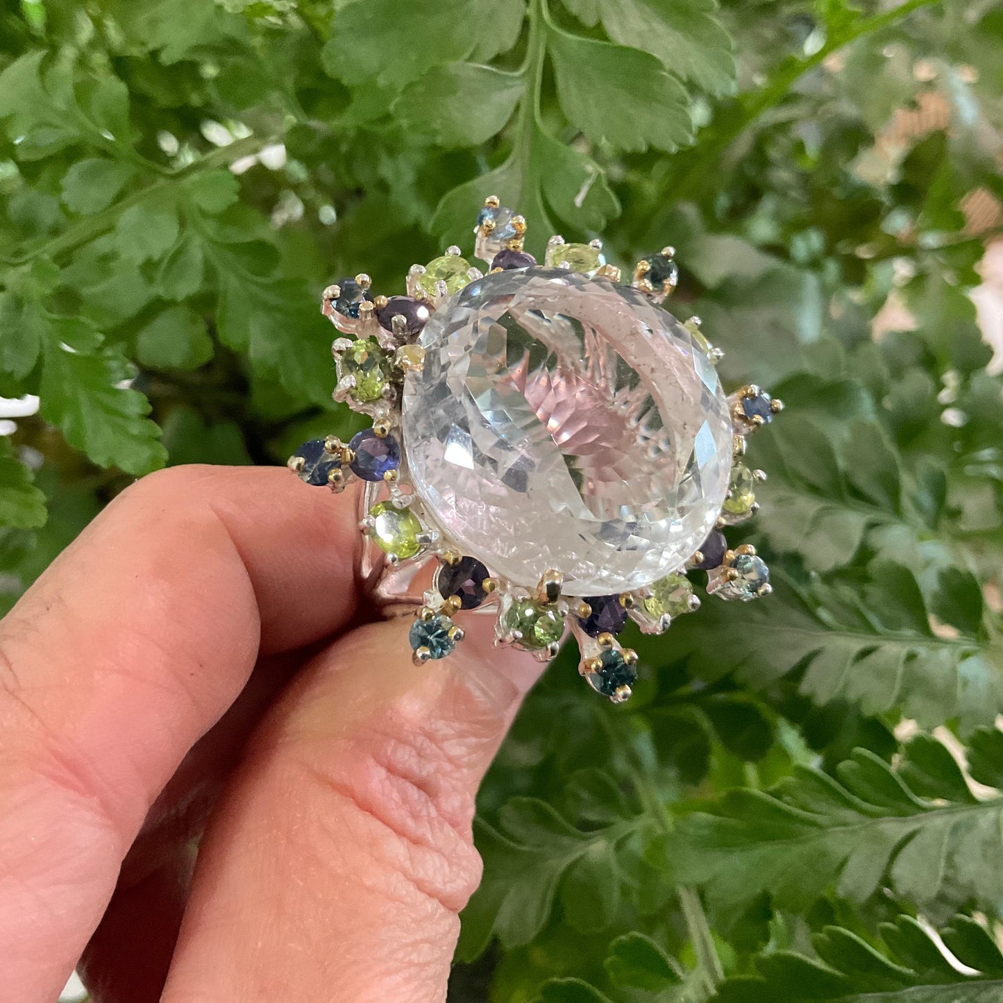 sterling silver natural quartz sapphire peridot huge statement ring 8