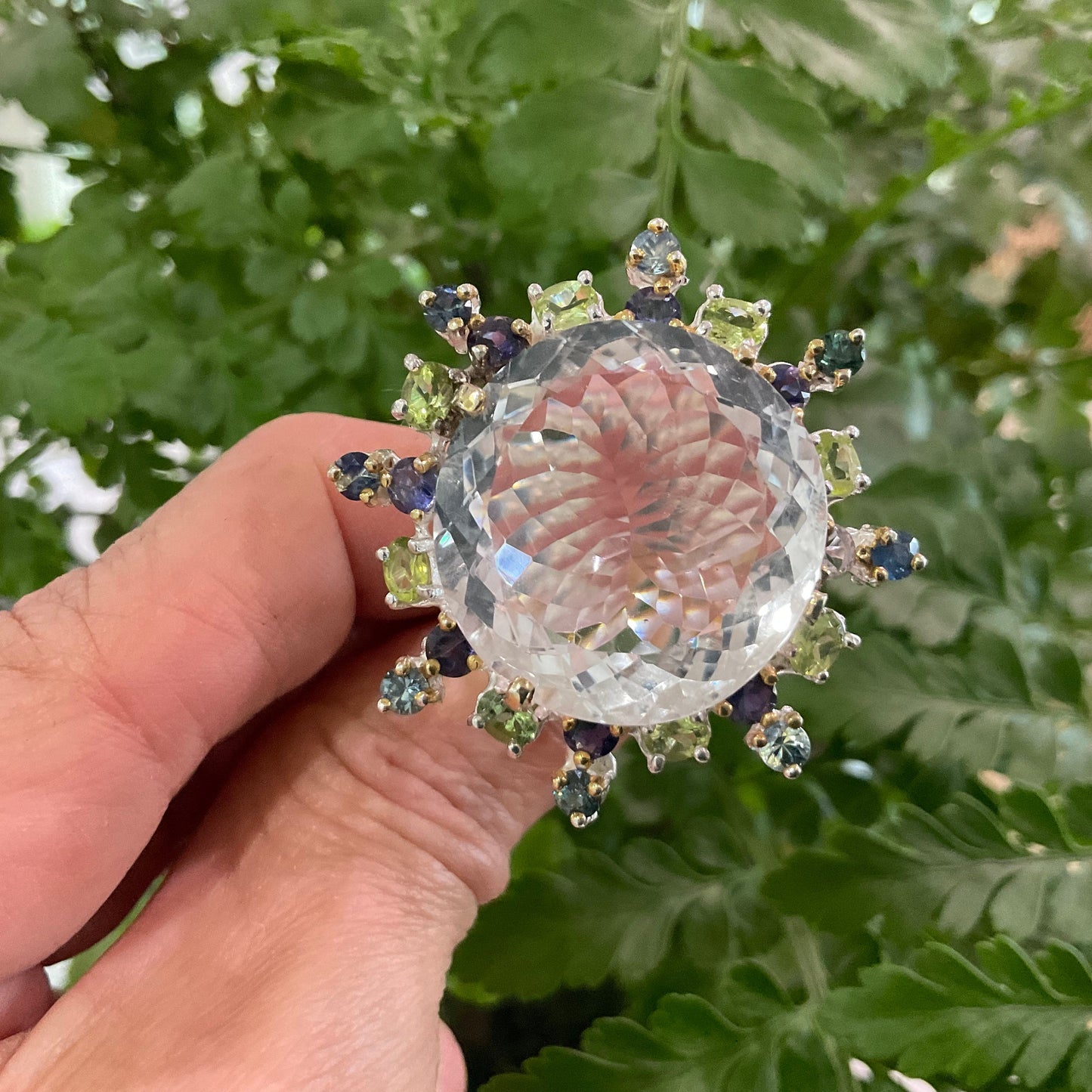sterling silver natural quartz sapphire peridot huge statement ring 8