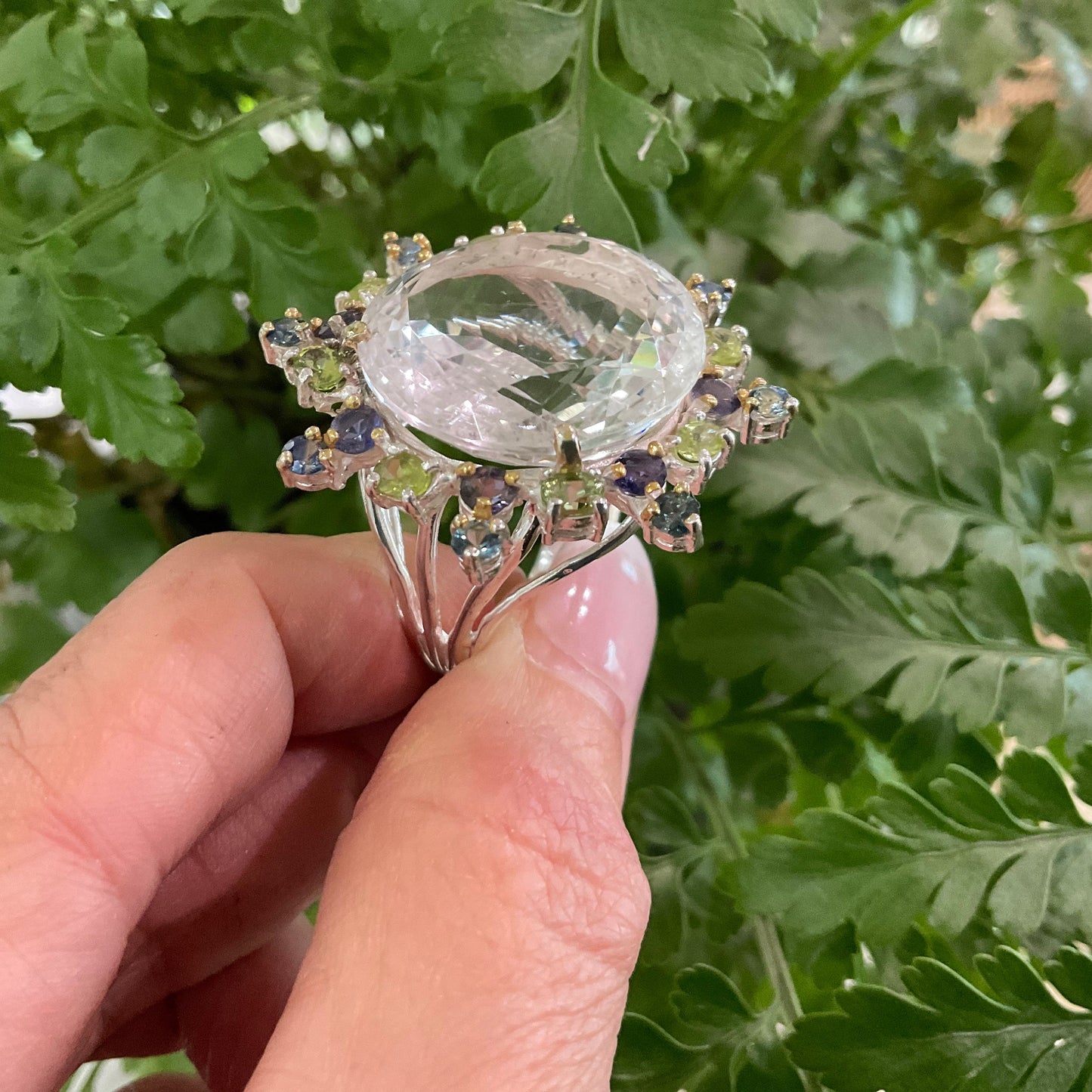 sterling silver natural quartz sapphire peridot huge statement ring 8