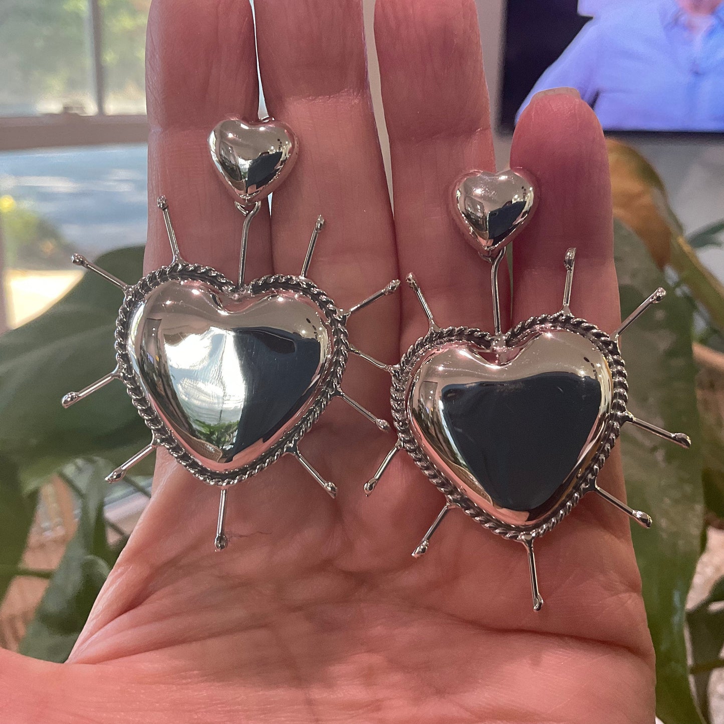 sterling silver Modernist oversize sacred heart Earrings