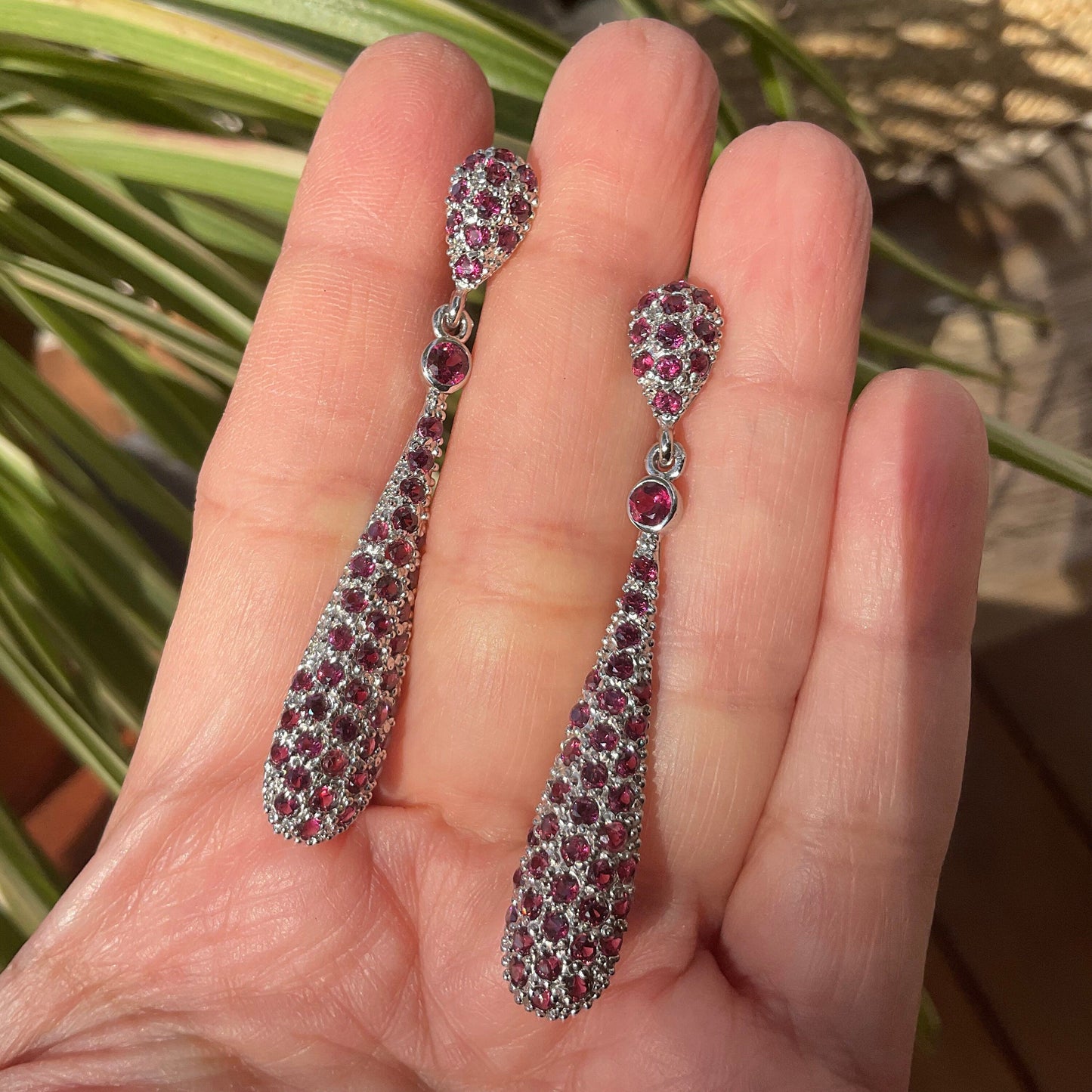 sterling silver natural rhodolite garnet Fancy long dangle earrings Colors Of Etnika