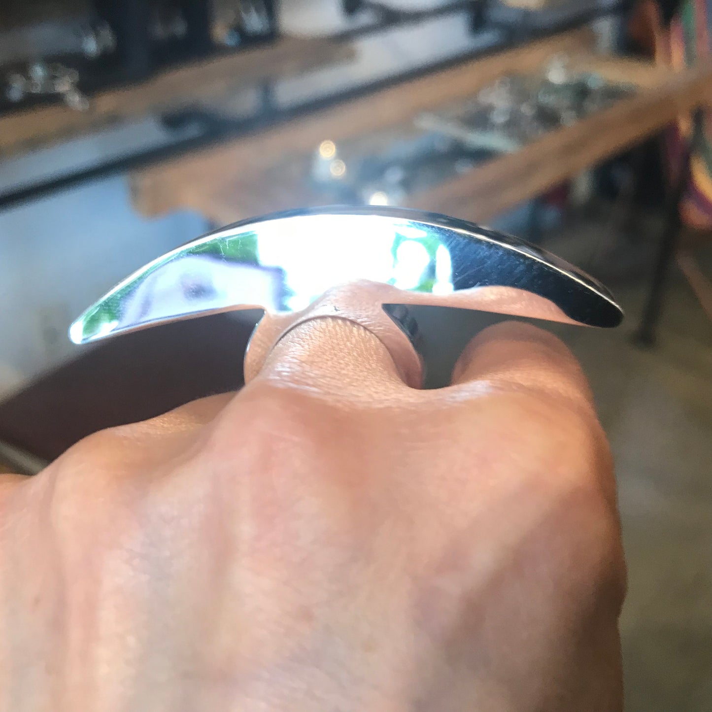 Sterling Silver Modernist oversize bar curved Statement Ring 7.5-8