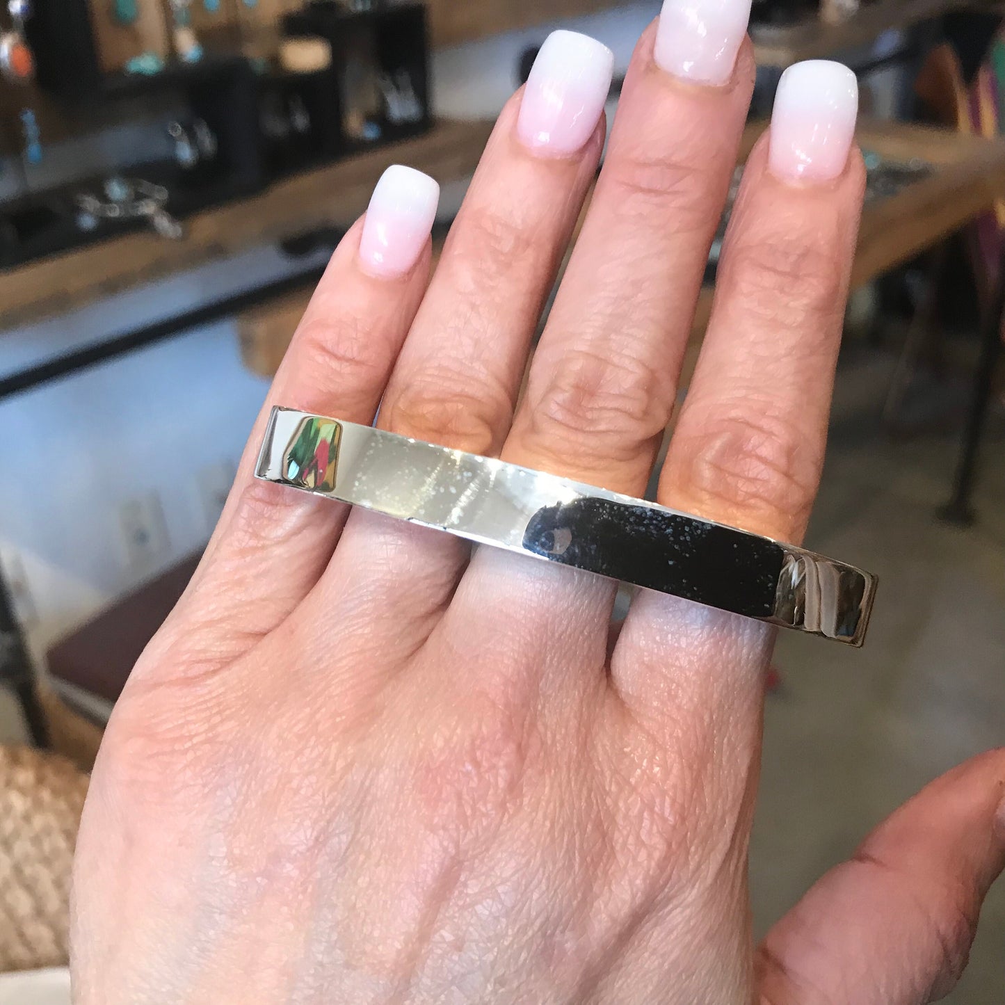 Sterling Silver Modernist oversize bar curved Statement Ring 7.5-8