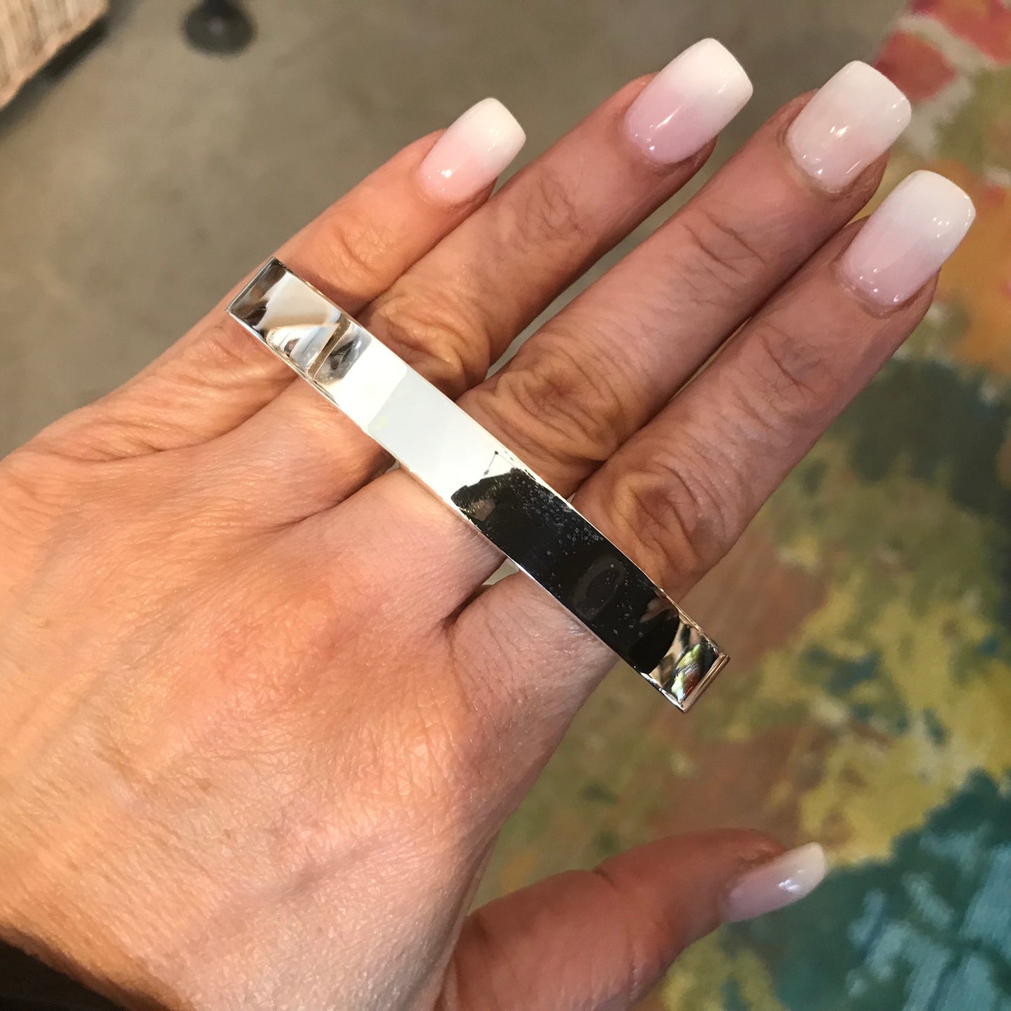 Sterling Silver Modernist oversize bar curved Statement Ring 7.5-8