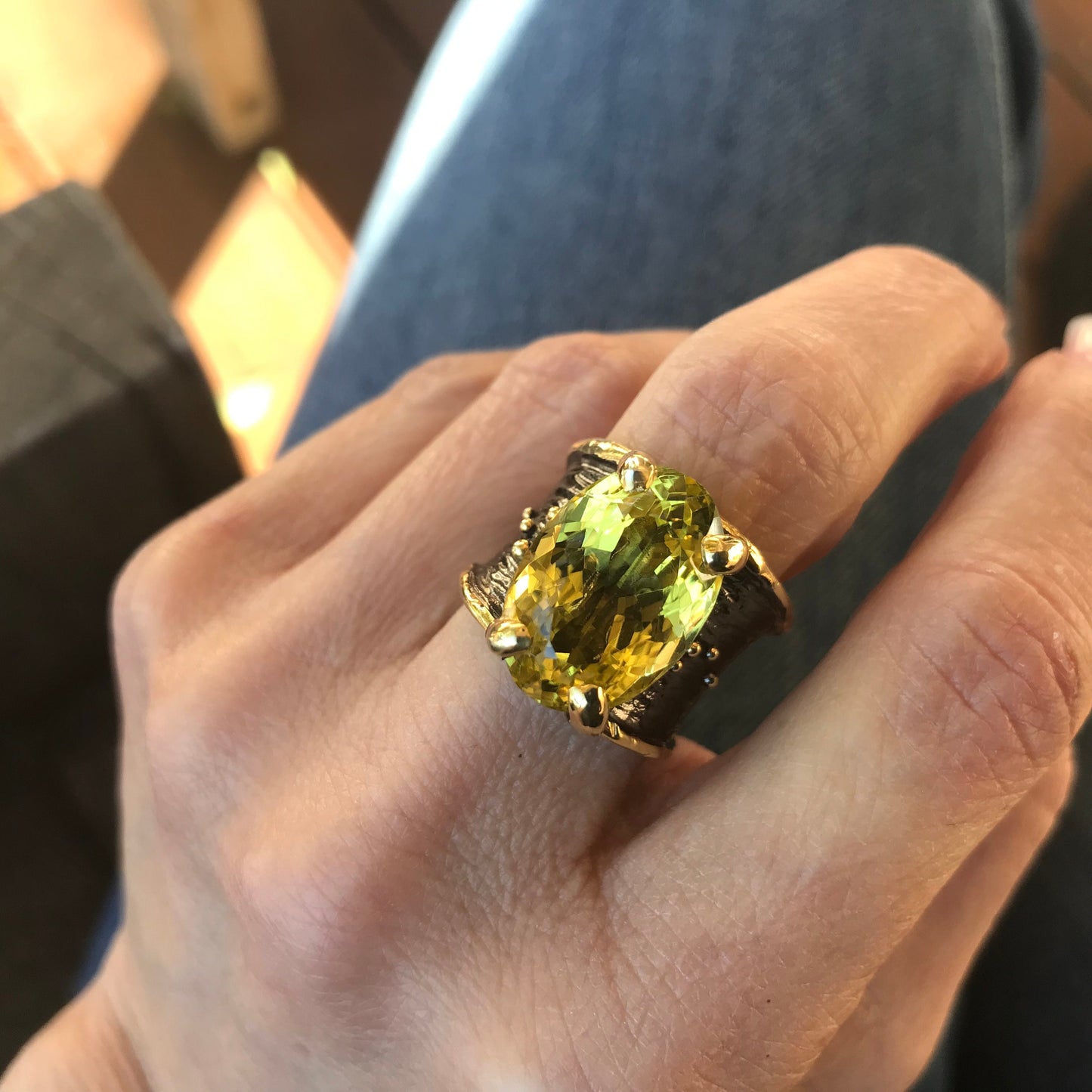 sterling silver natural lemon quartz band ring 7