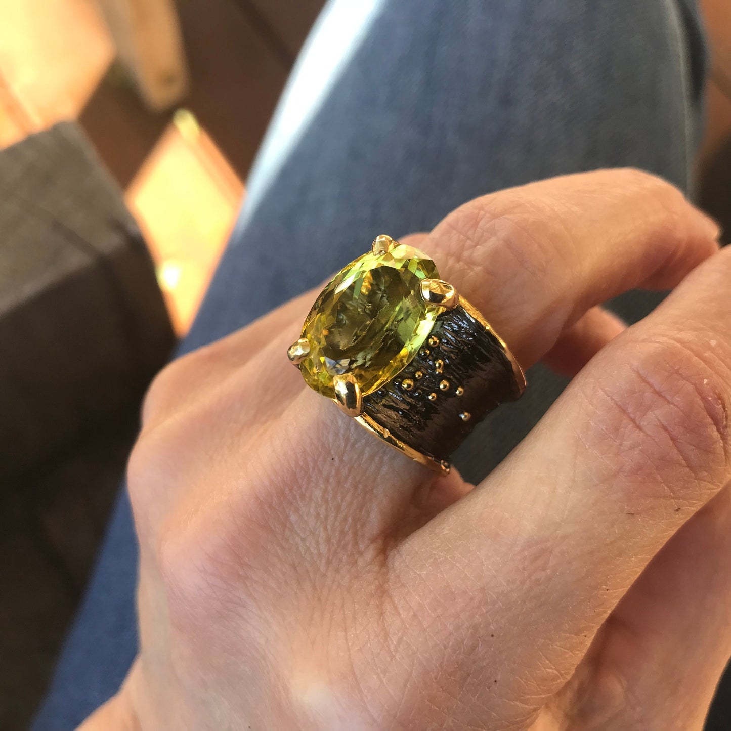 sterling silver natural lemon quartz band ring 7