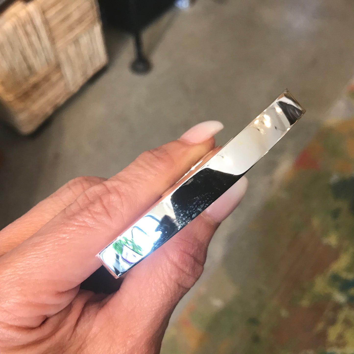 Sterling Silver Modernist oversize bar curved Statement Ring 7.5-8