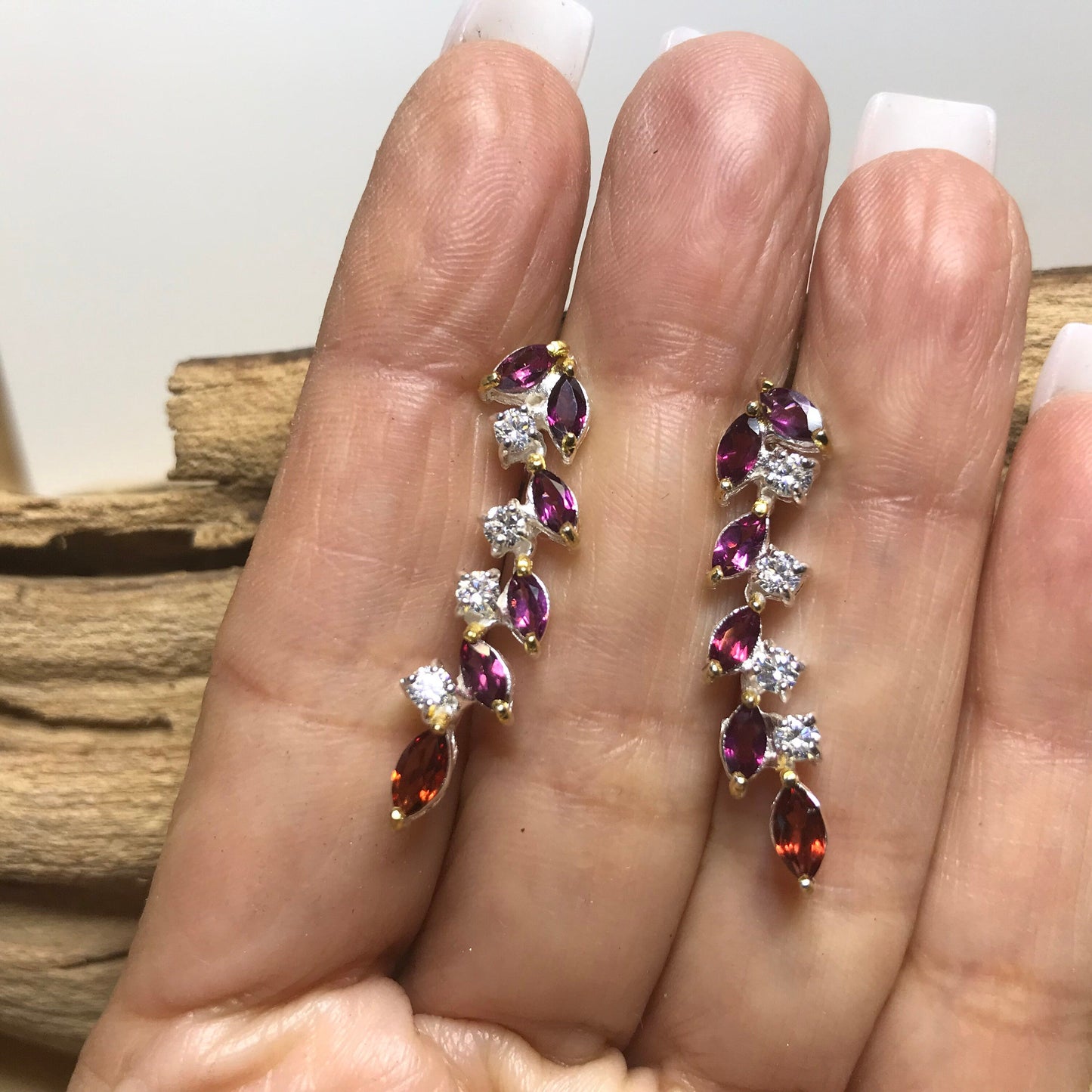 Handmade Sterling Silver Rhodolite Garnet Stud earrings Colors Of Etnika