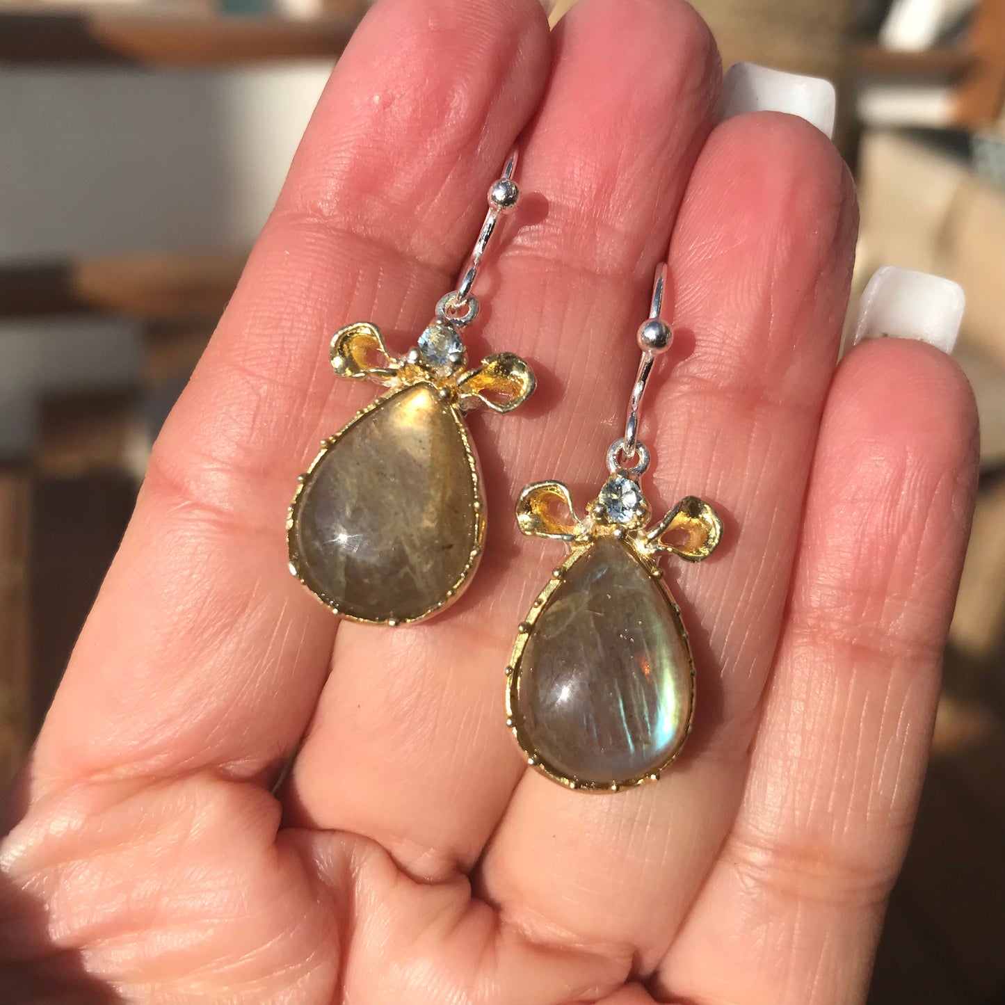 Sterling Silver labradorite dangle natural art earrings