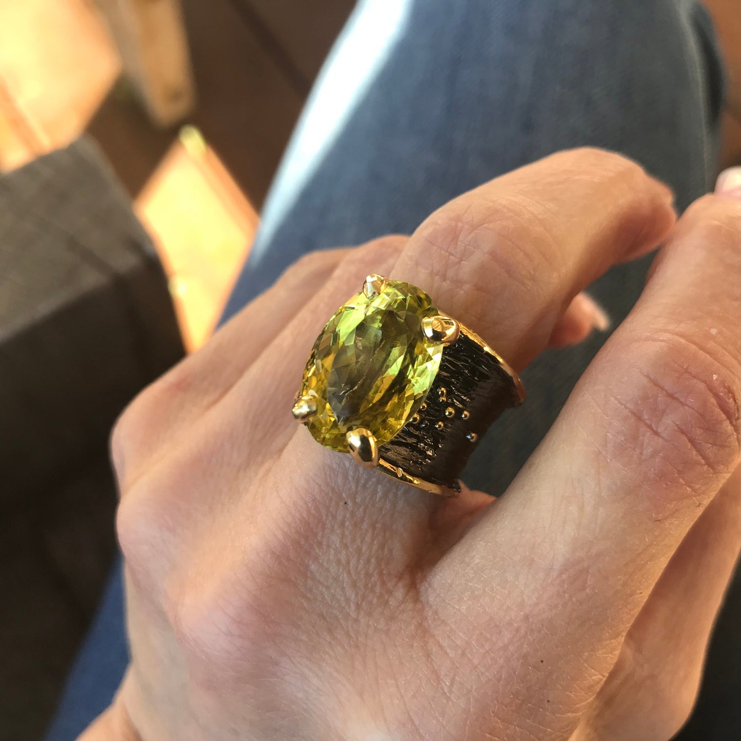 sterling silver natural lemon quartz band ring 7