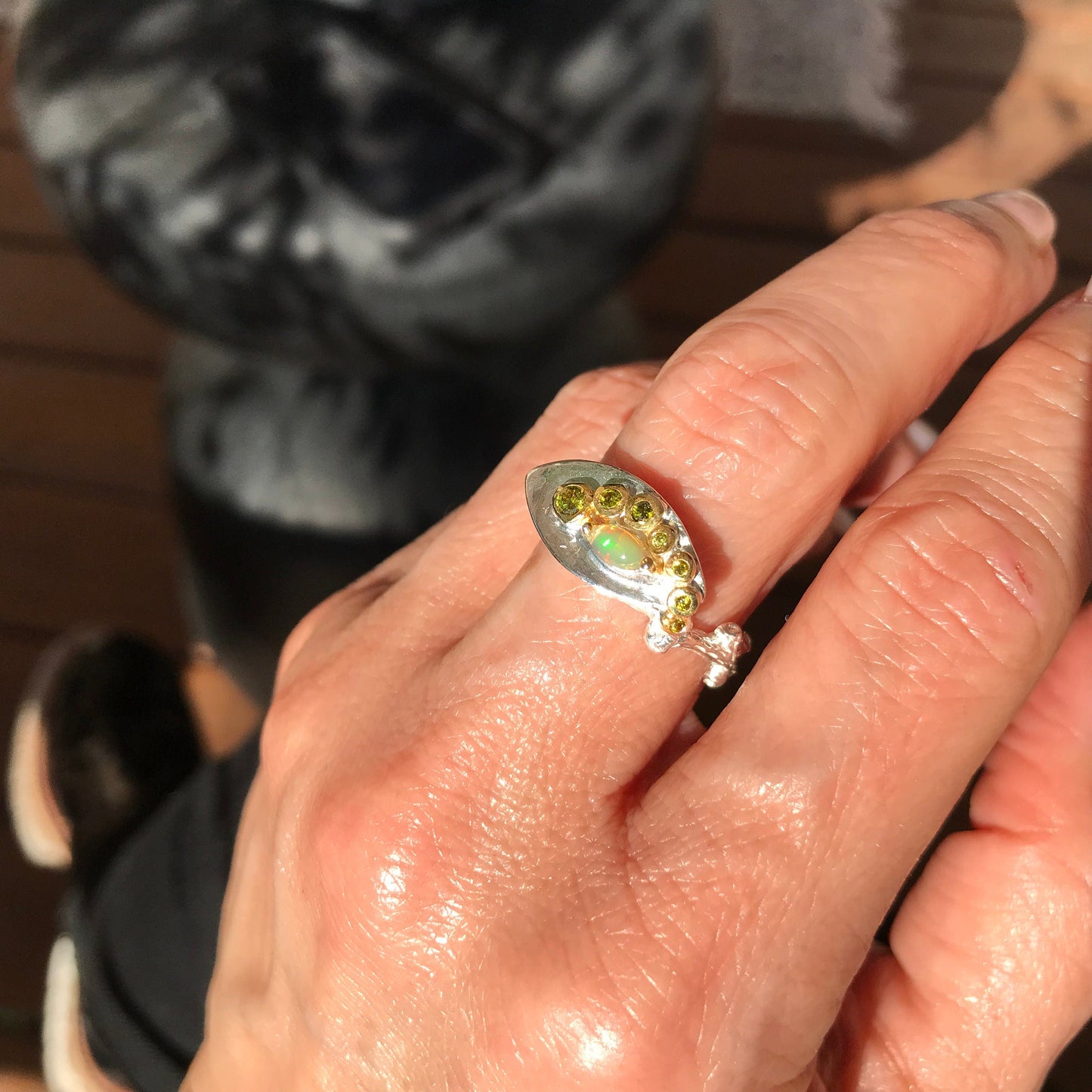 sterling silver Natural Fire opal Artisan dainty ring 8.5 Colors Of Etnika
