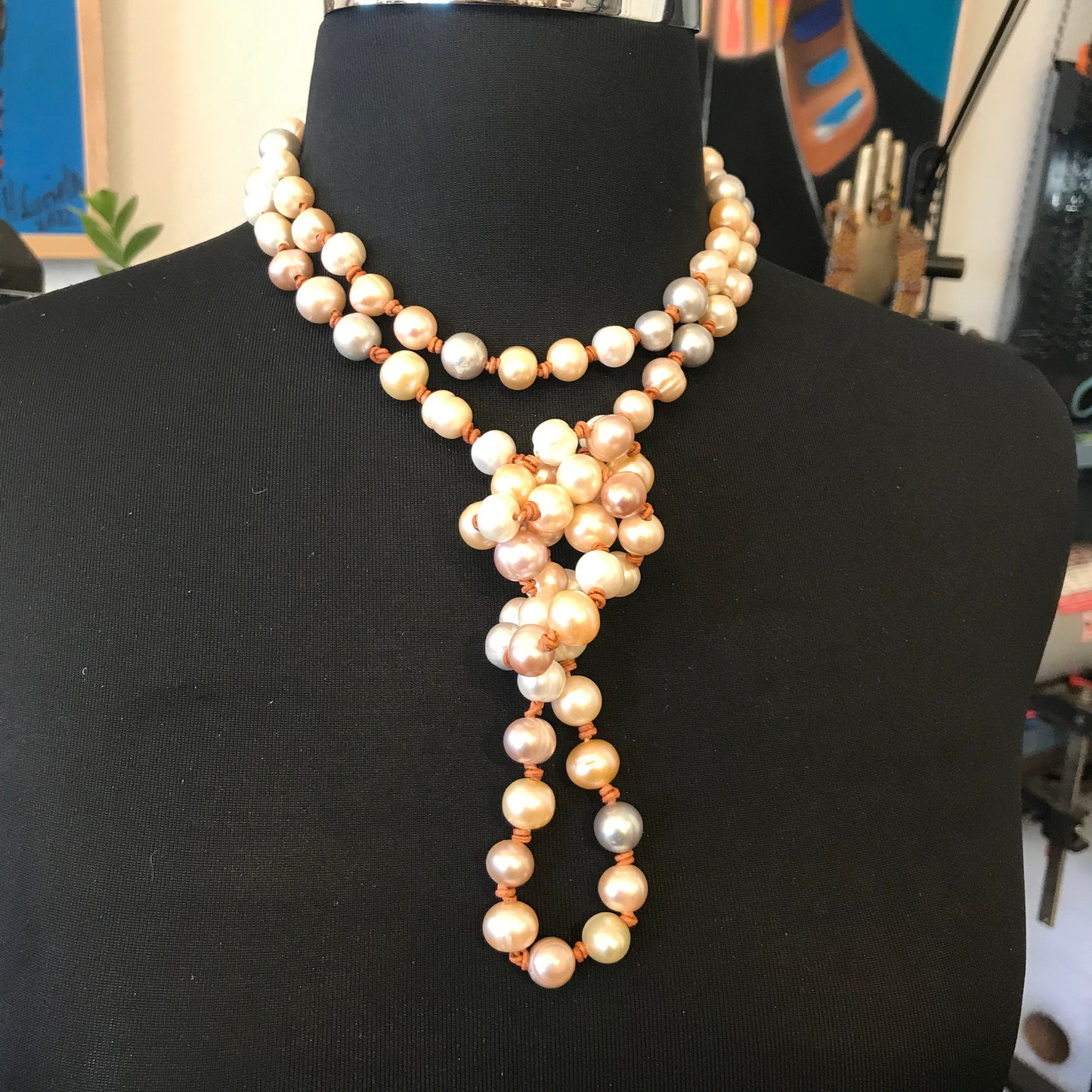 Natural pearls multi color pastel long pearl necklace