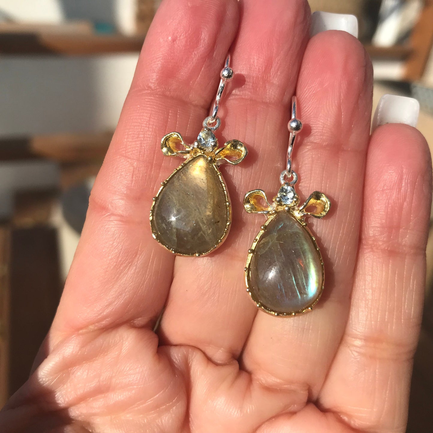 Sterling Silver labradorite dangle natural art earrings