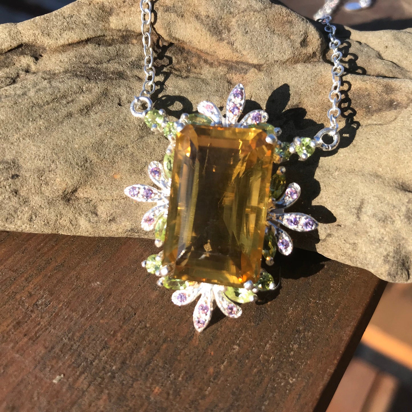 sterling silver Natural 34ct citrine pendant necklace Colors Of Etnika