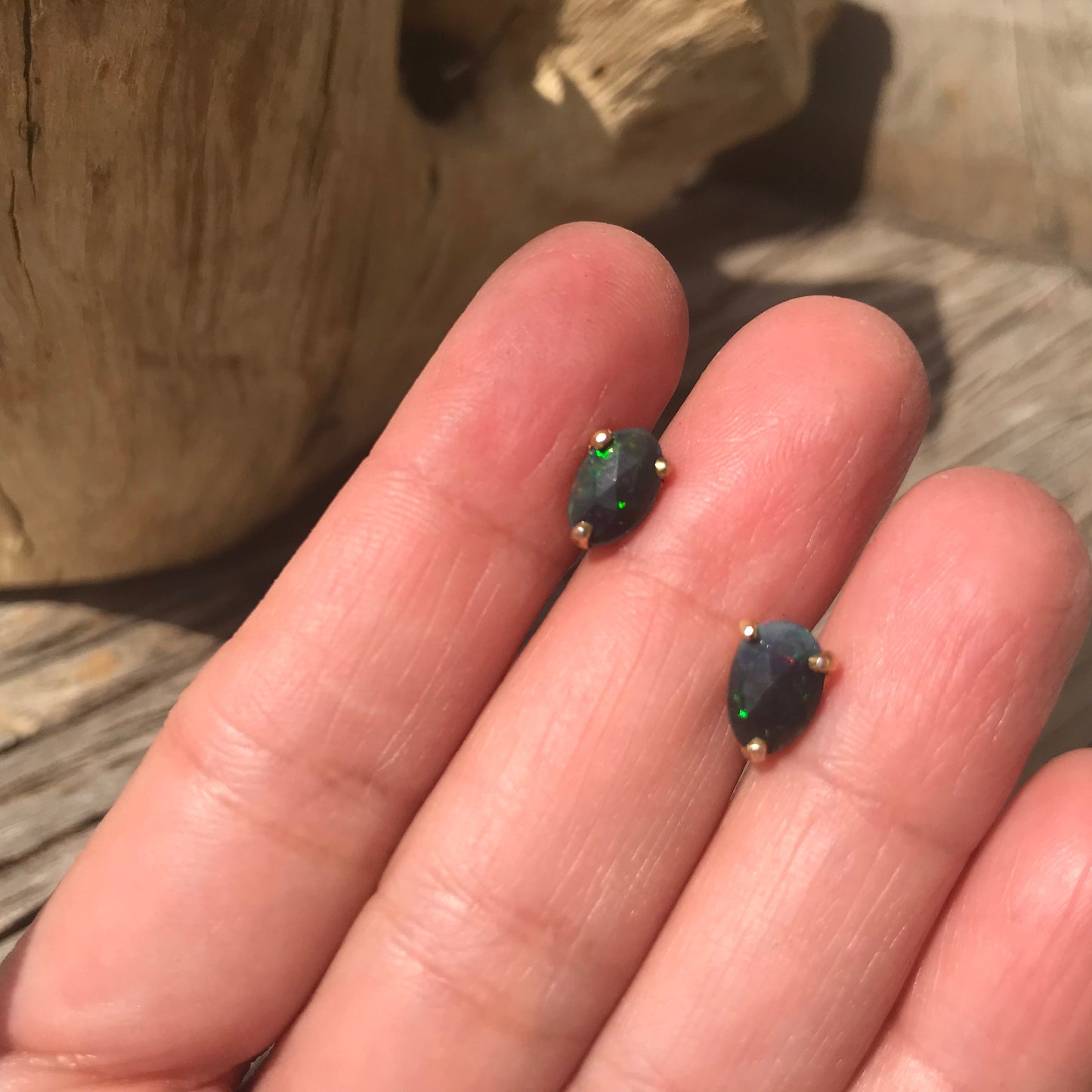 Artisan Handmade Sterling Silver Natural Fire opal stud earrings