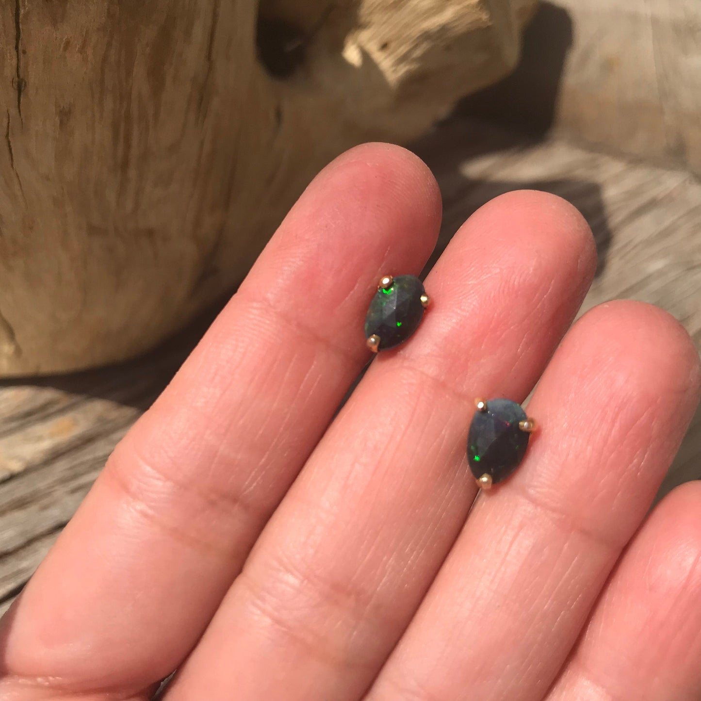 Artisan Handmade Sterling Silver Natural Fire opal stud earrings Colors Of Etnika