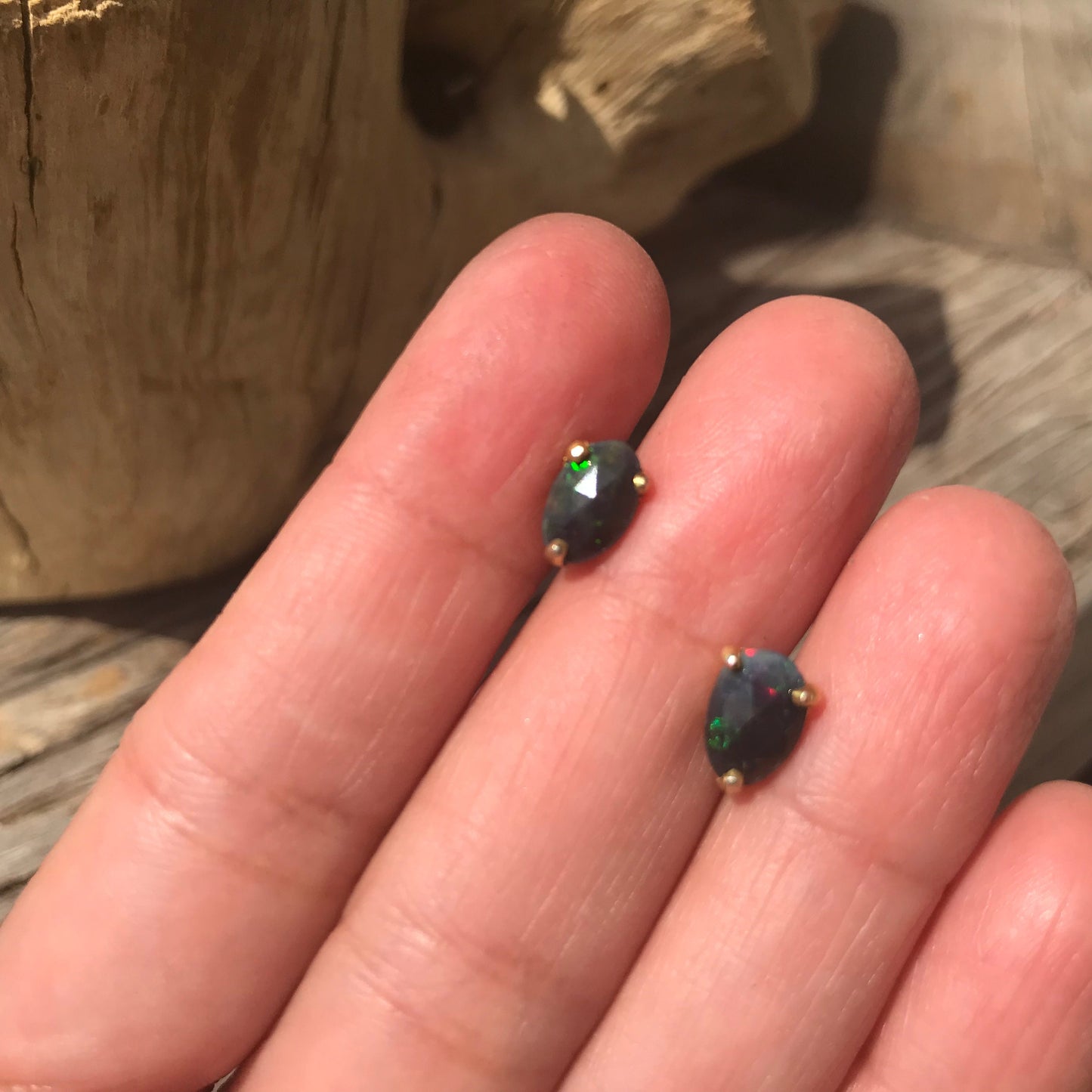 Artisan Handmade Sterling Silver Natural Fire opal stud earrings