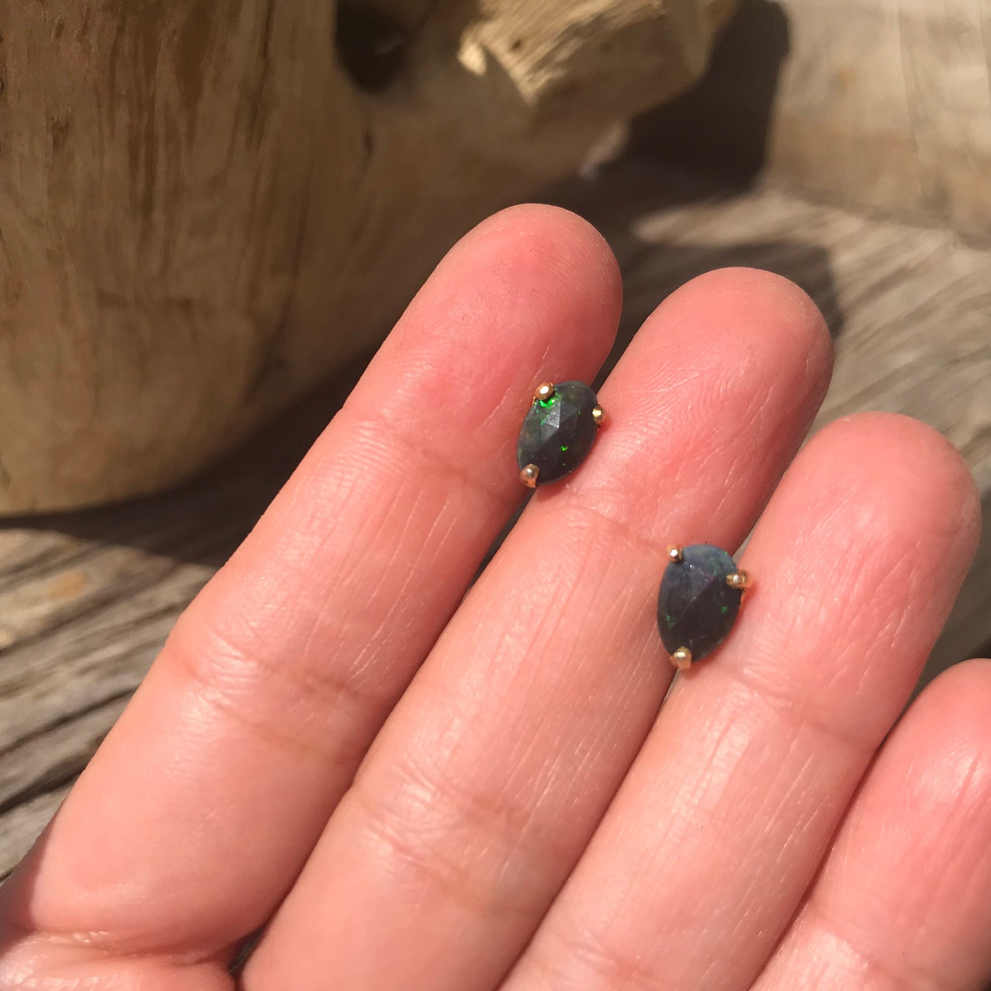 Artisan Handmade Sterling Silver Natural Fire opal stud earrings